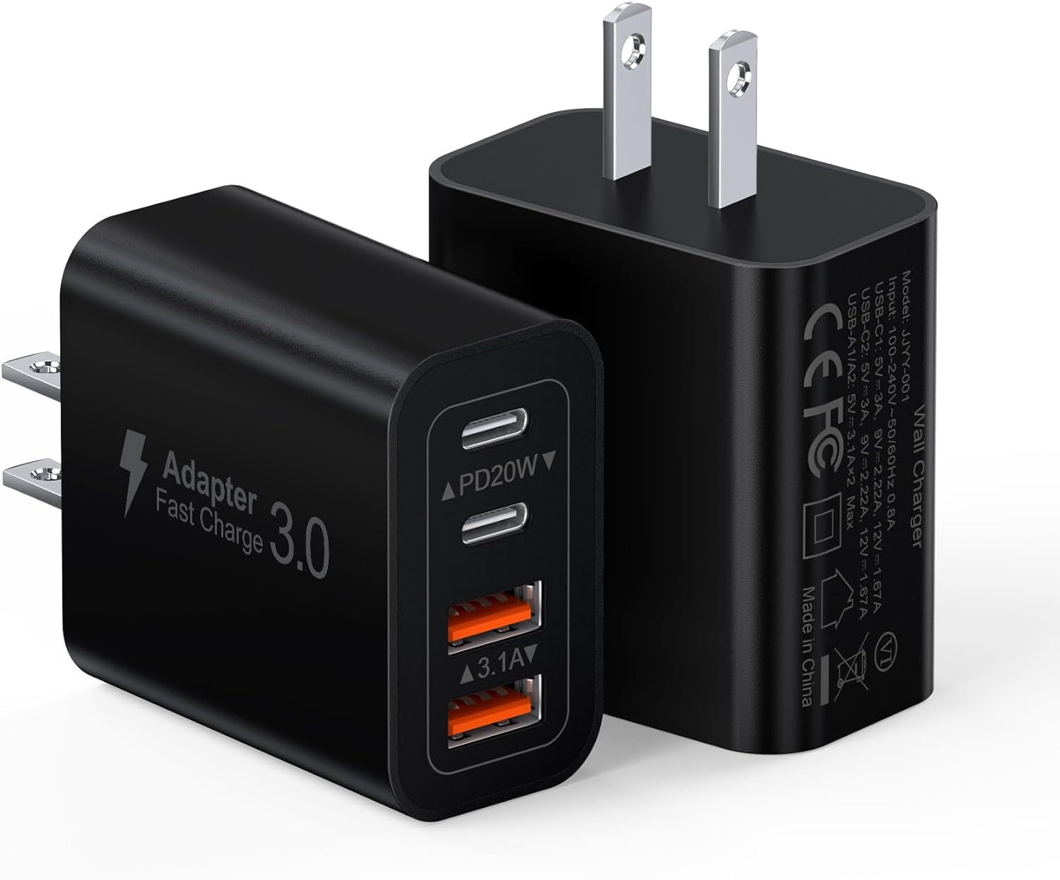 [2 Pack/40W] 4-Port USB C Wall Charger Block, Fast Type C Power Brick Charging Cube Power Delivery Wall Plug for iPhone 15/14/13/12/14 Pro/13 Pro, Huawei, Xiaomi, Oneplus, Galaxy(Black)