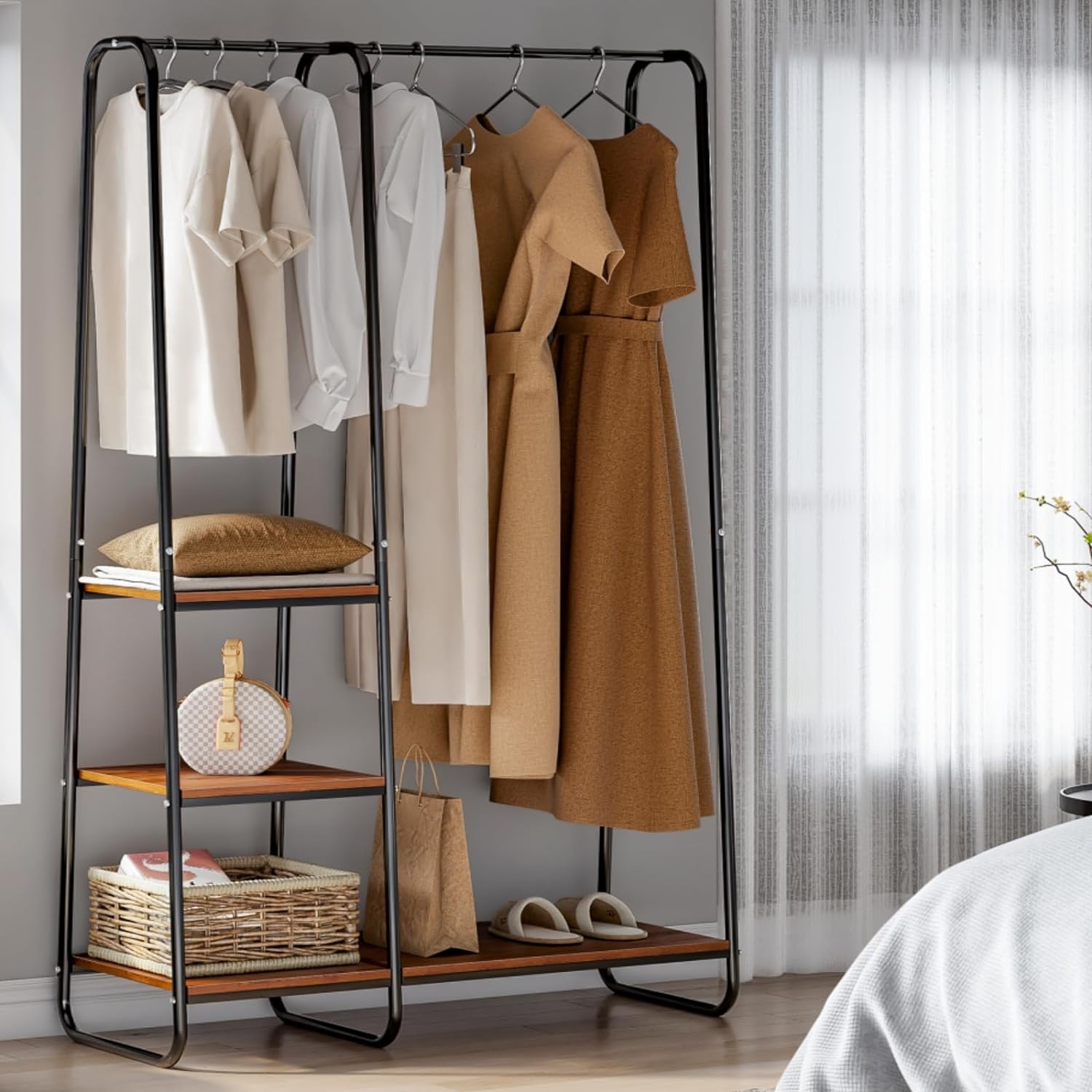 Raybee 67H Clothes Rack,Clothing Rack with Shelves Clothing Racks for Hanging Clothes Heavy Duty Garment Rack Portable Closet Rack Free Standing Wardrobe Closet 67 Hx39.8 Lx15.8 D