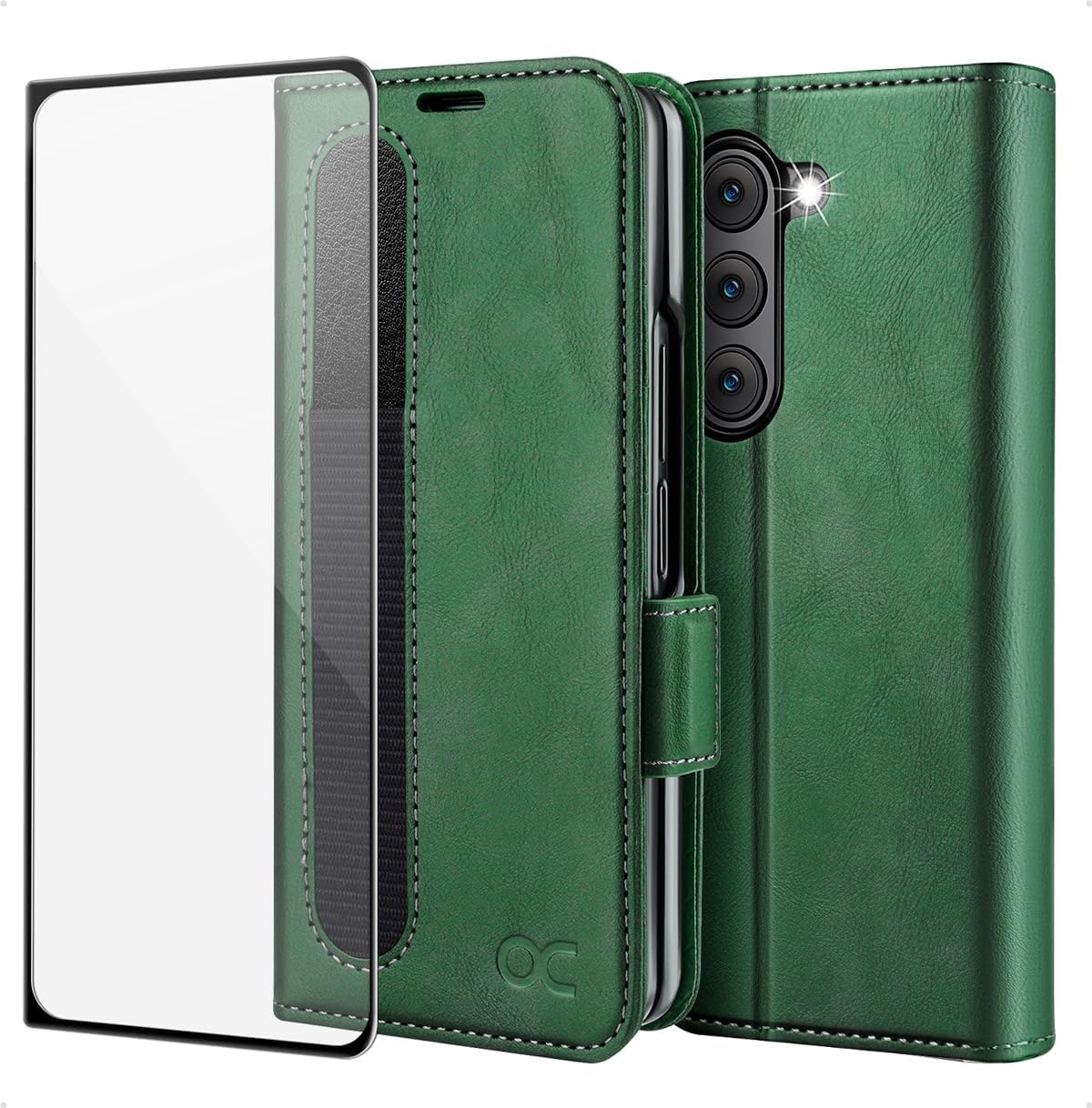 OCASE for Samsung Galaxy Z Fold 5 5G Wallet Case with S Pen Holder, [Updated Version] PU Leather Flip Folio, Card Slots, RFID Blocking, Kickstand, Phone Cover for Galaxy Z Fold5 - Blackish Green