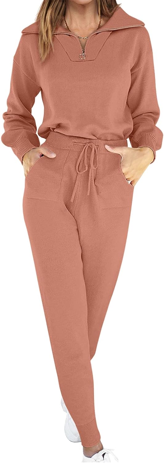 ANRABESS Women's Two Piece Outfits Sweater Sets Long Sleeve Pullover and Drawstring Pants Lounge Sets