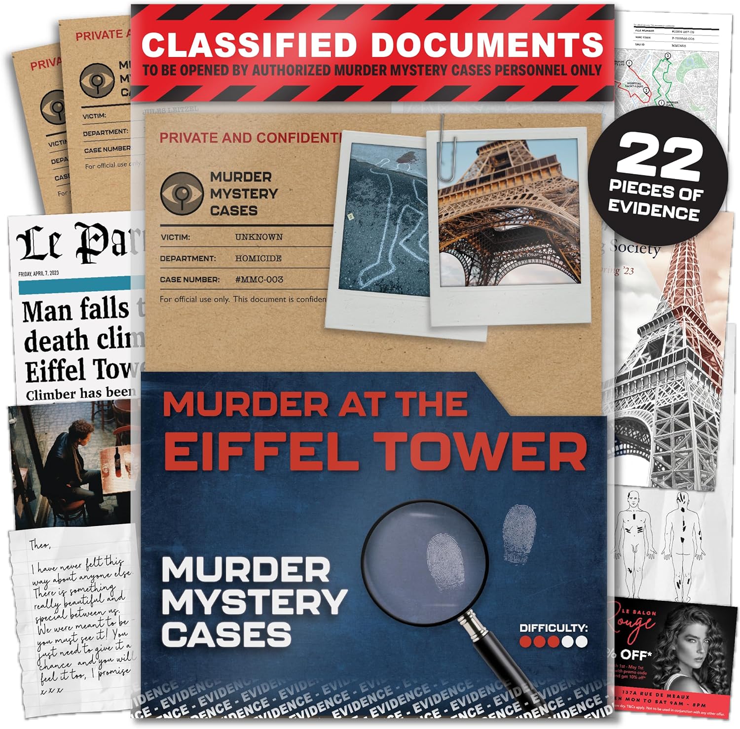 Murder Mystery Cases - Murder at The Eiffel Tower - Unsolved Murder Mystery Games for Adults - Escape Room Game w/Intriguing Cold Case Case File - Detective Games, Crime Solving, Mystery Game Fun