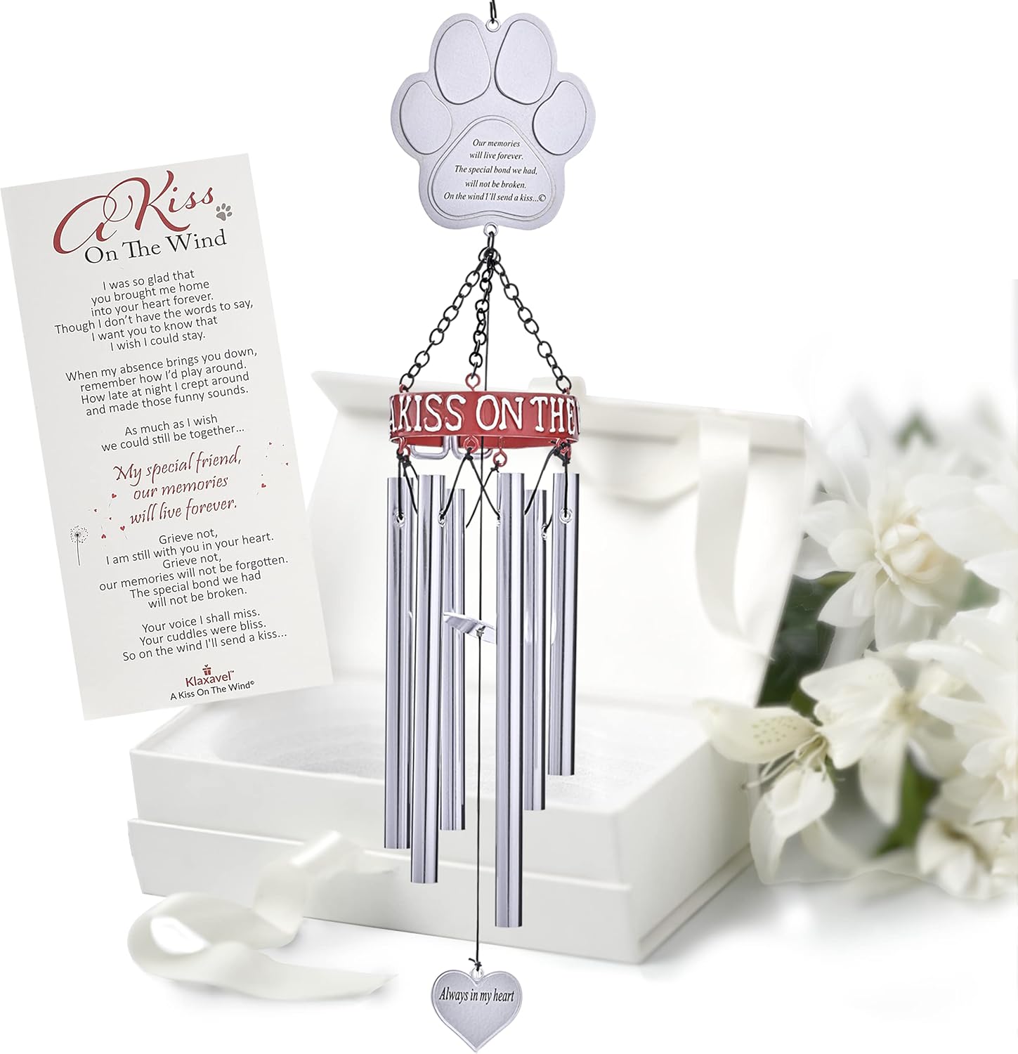 Pet Memorial Wind Chimes - 19 Rainbow Bridge Pet Memorial Gifts, Thoughtful Loss of Cat or Dog Gifts, Wind Chime with Poem and Red Collar, Durable Metal Outdoor Chimes Pet Sympathy Gift