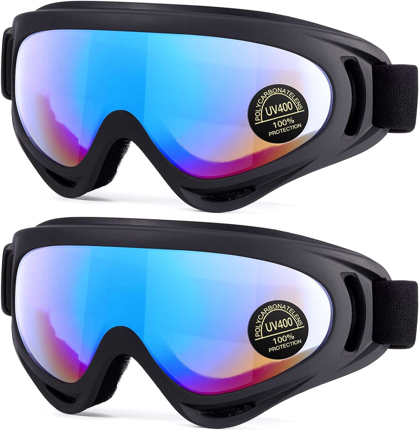 2-Pack Snow Ski Goggles, Snowboard Goggles for Men, Women, Youth, Kids, Boys or Girls