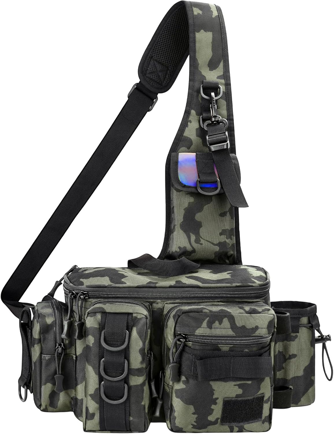 THKFISH Fishing Tackle Bag Fly Fishing Bag Sling Pack Portable Fishing fanny pack Waist Pack with D-Rings and Waist Strap Greencamo