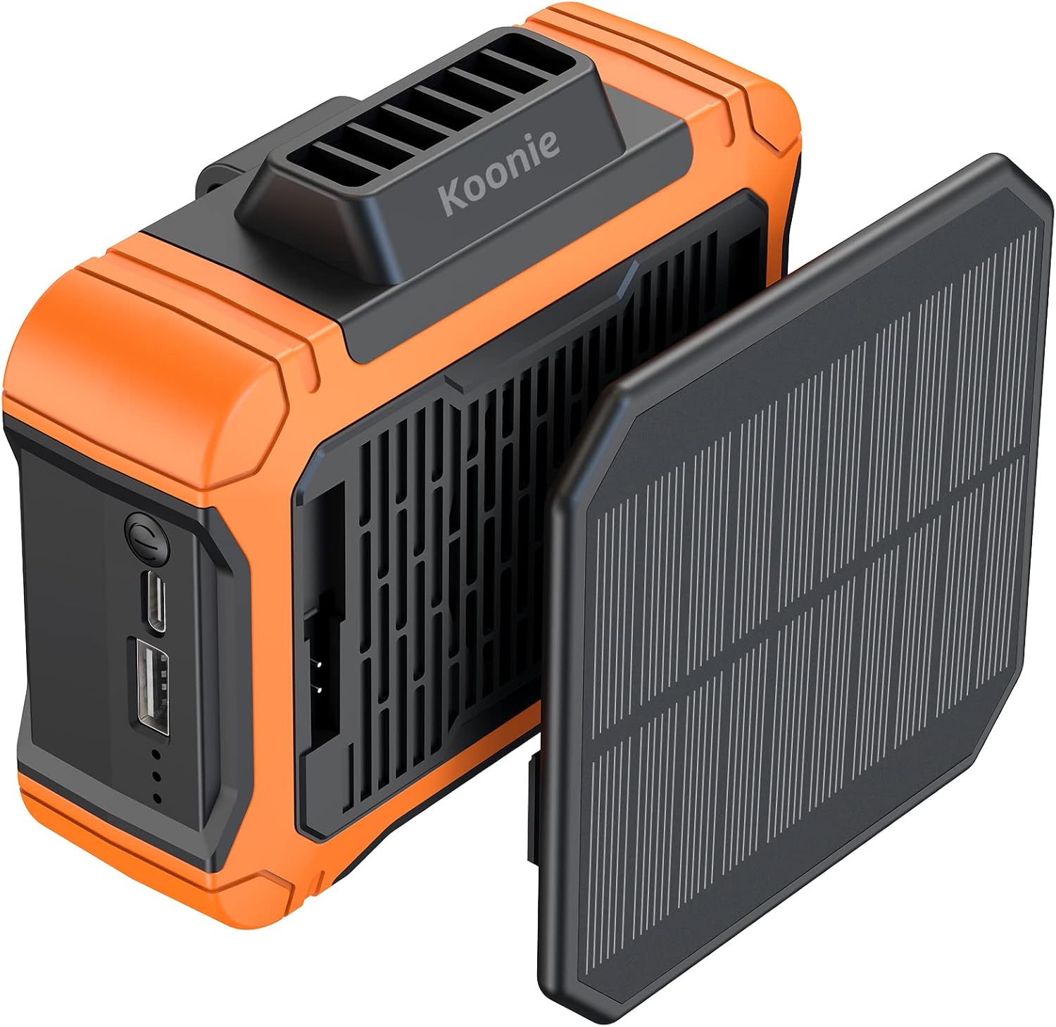 Koonie 10000mAh Waist Clip Fan with Solar Panel, 30H Working Time, Personal LED Light, Battery Powered Belt Fan, Strong Airflow, 3 Speeds, Body for Outdoor, Working, Camping, Hiking