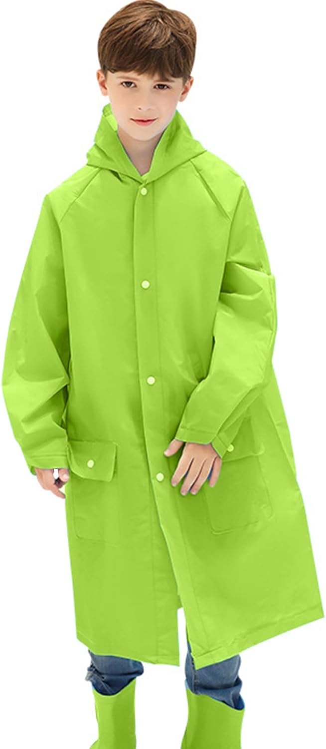 Portable Kids Rain Poncho, Reusable Raincoat with Hoods and Sleeves, Durable, Lightweight for Outdoor Activities