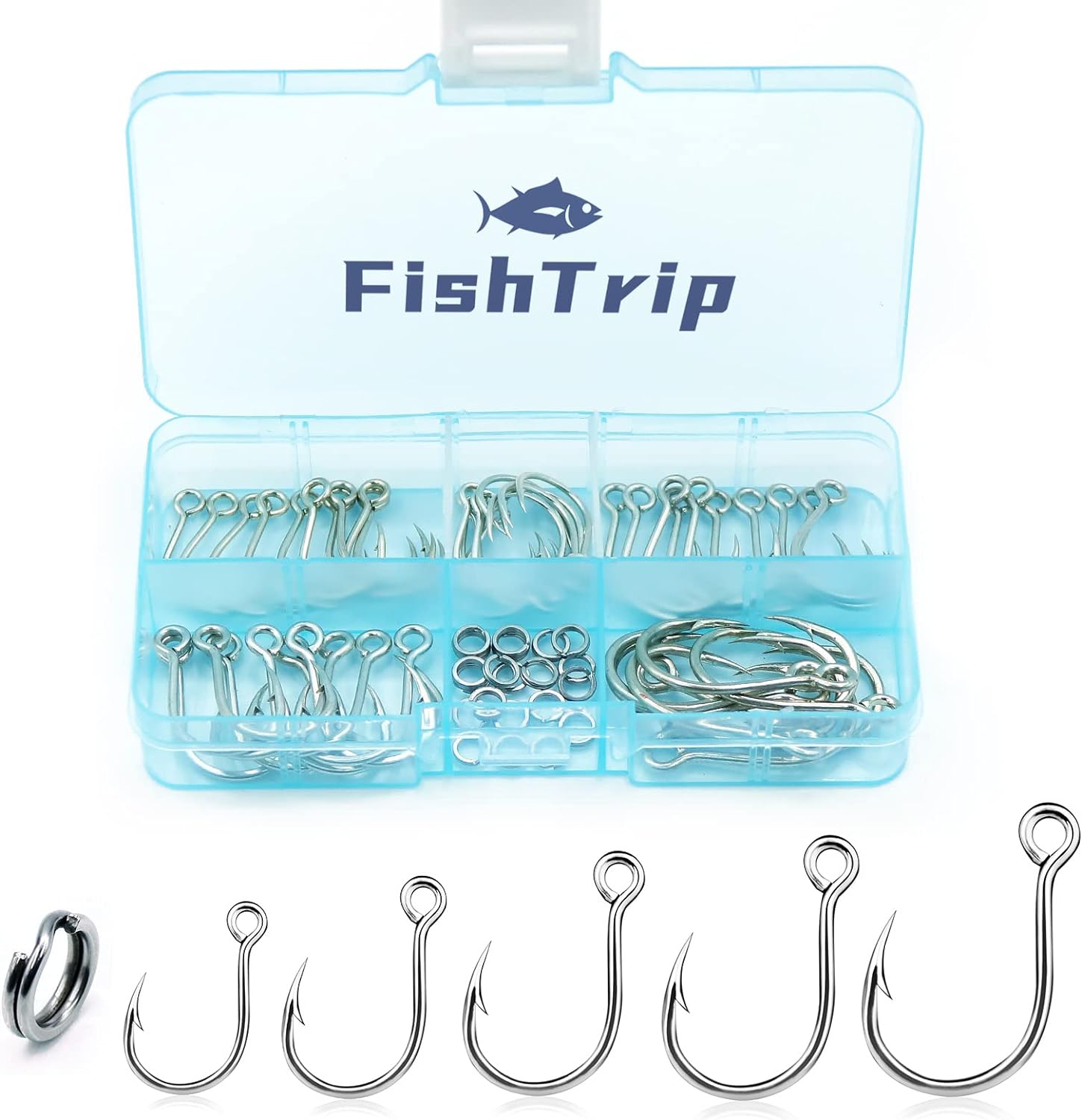 Fishing Inline Single Hooks - in Line Hooks for Treble Hook Replacement for Lures Plugs Saltwater Freshwater Size 6 4 2 1 1/0 2/0 3/0