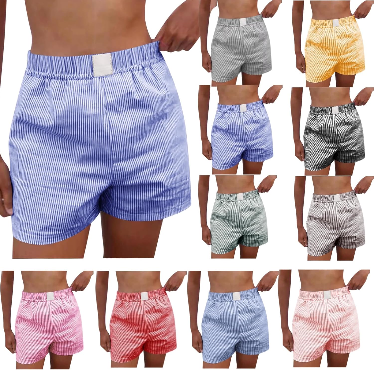 DASAYO Womens Shorts Casual Summer 2024 Elastic Waist Plaid Boxer Shorts Trendy Cute Beach Comfy Shorts 5 Inch Woman Clothes