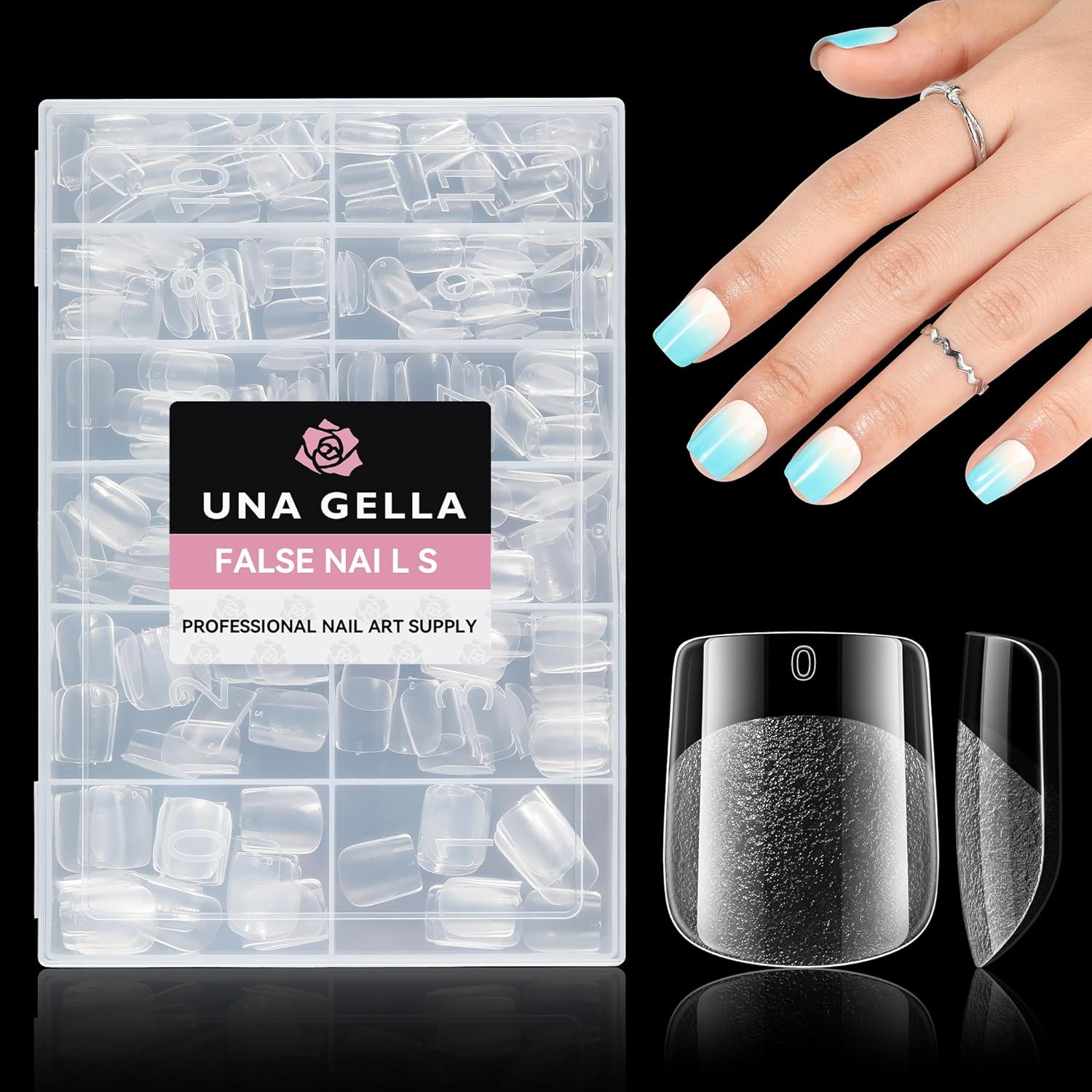 UNA GELLA Extra Short Square Nail Tips, 312pcs XS Square Gel X Nail Tips, Soft Gel Full Cover Half Matte Nail Tips No Need File Acrylic Fake Nails for Nail Extension Home DIY Nail Salon 12 Sizes