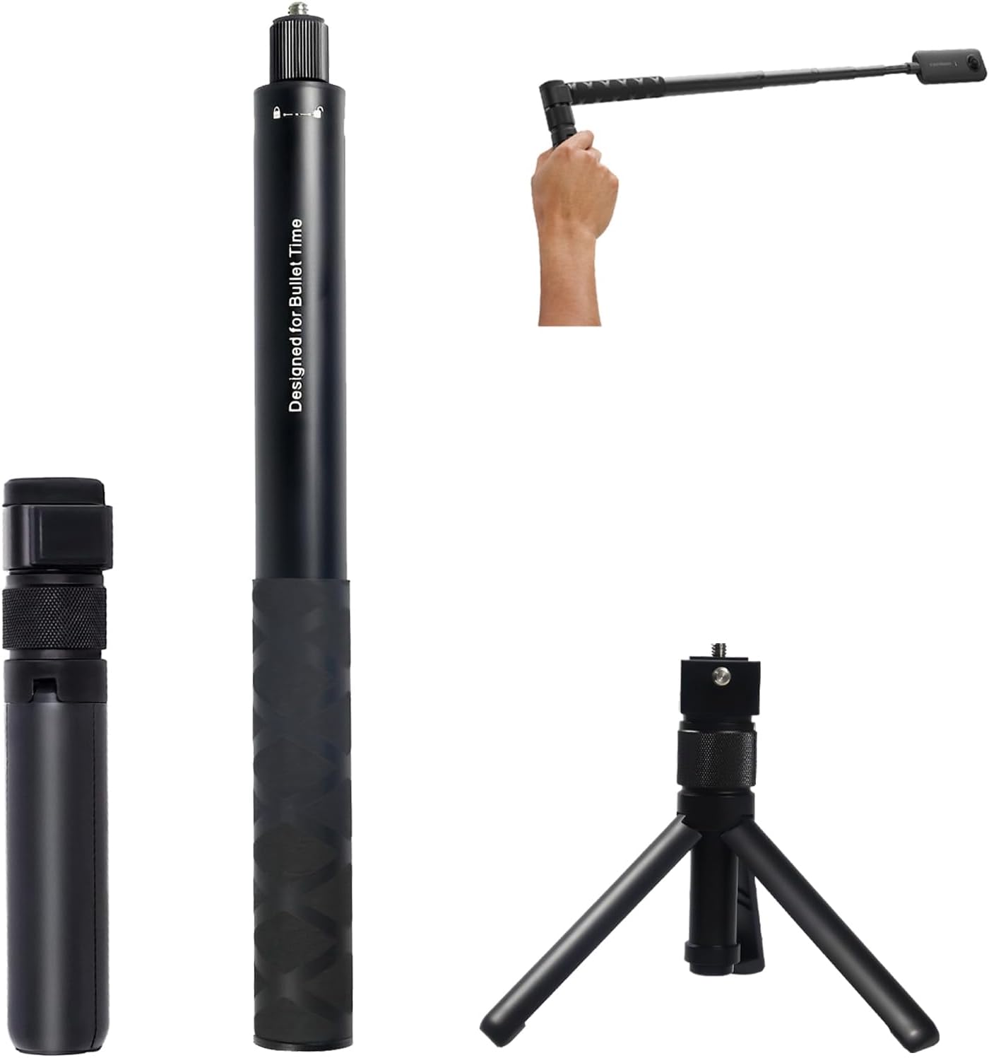 O'woda Invisible Selfie Stick for Insta360 X4, Bullet Time Tripod Extendable Portable Monopod with Rotatable Handle Compatible with Insta360/ GoPro/DJI Cameras