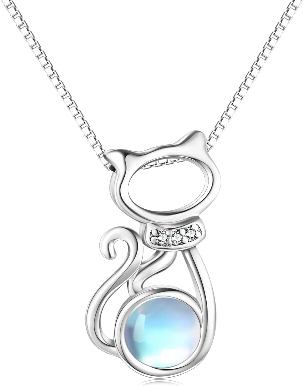 AOBOCO Sterling Silver Cat Pendant Necklace with Birthstone CrystalDainty Jewelry Gifts for Cat Lovers