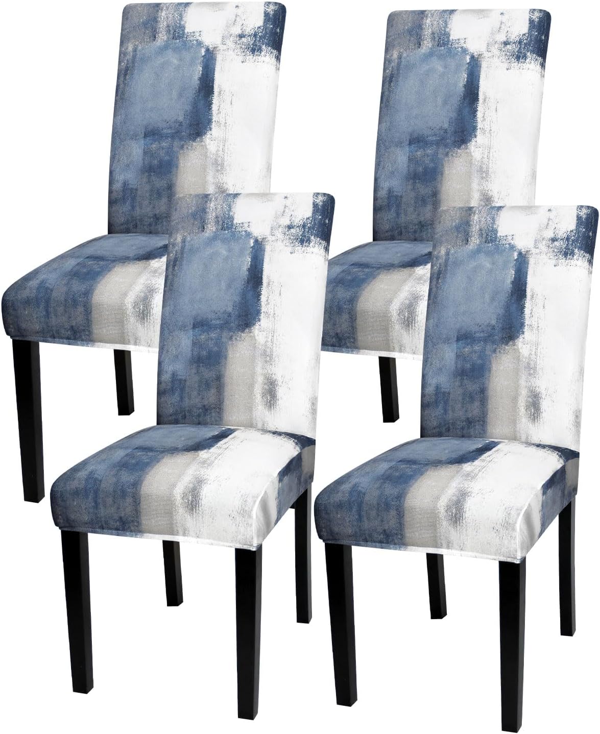 Gibelle Chair Covers for Dining Room Set of 4, Spandex Stretch Dining Room Chair Cover, Removable Washable Kitchen Parsons Chair Covers Seat Slipcovers, Blue, Grey