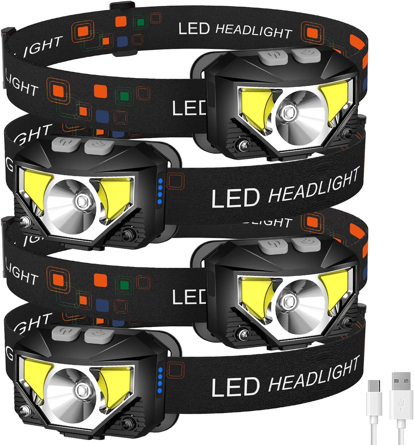 LHKNL Headlamp Flashlight,4-Pack 1200 Lumen Ultra-Light Bright LED Rechargeable Headlight with White Red Light,Waterproof Motion Sensor Head Lamp,8 Mode for Outdoor Camping Running Cycling Fishing