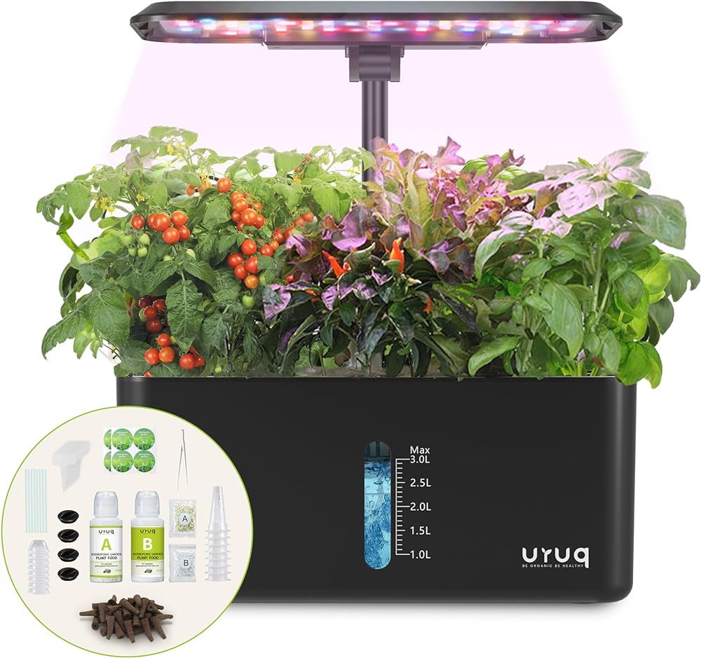 Hydroponics Growing System Garden: 8 Pods Indoor Herb Garden with Grow Light Plants Germination Kit Quiet Automatic Hydroponic Height Adjustable - Gardening Gifts for Women Kitchen Black