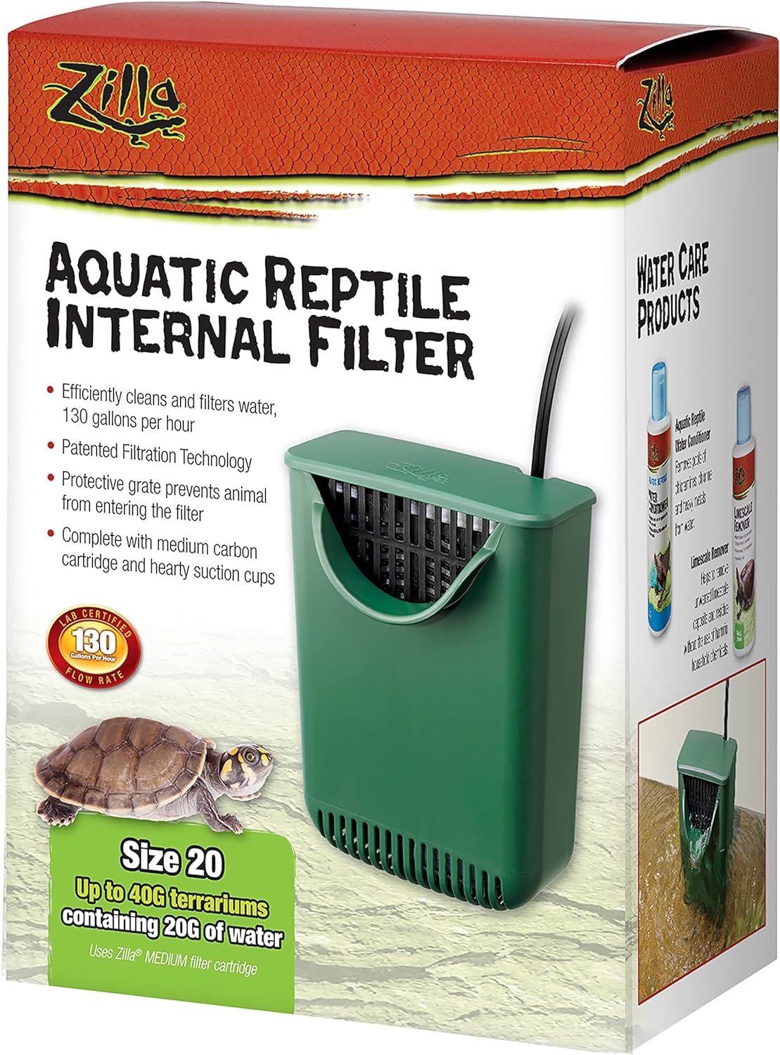 Zilla Aquatic Pet Reptile Internal Water Filter, For Up To 20 Gallons