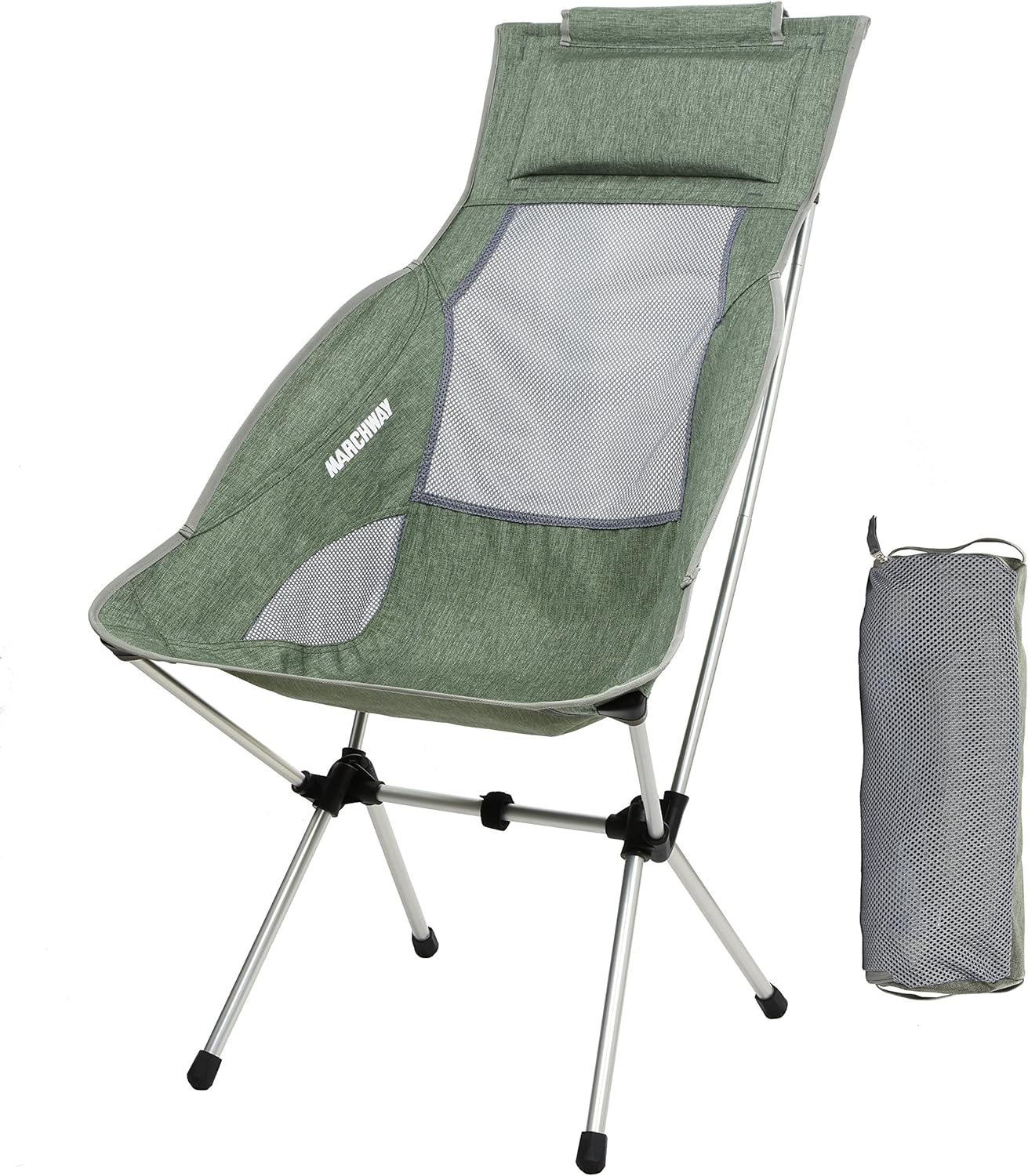 MARCHWAY Lightweight Folding High Back Camping Chair with Headrest, Portable Compact for Outdoor Camp, Travel, Picnic, Festival, Hiking, Backpacking (Highback Green)