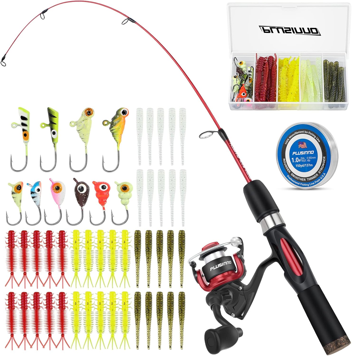 PLUSINNO Ultralight Ice Fishing Rod and Reel Combo, 25/26/27/28 Sensitive Ice Fishing Pole Ice Fishing Gear for Walleye Perch Panfish Bluegill