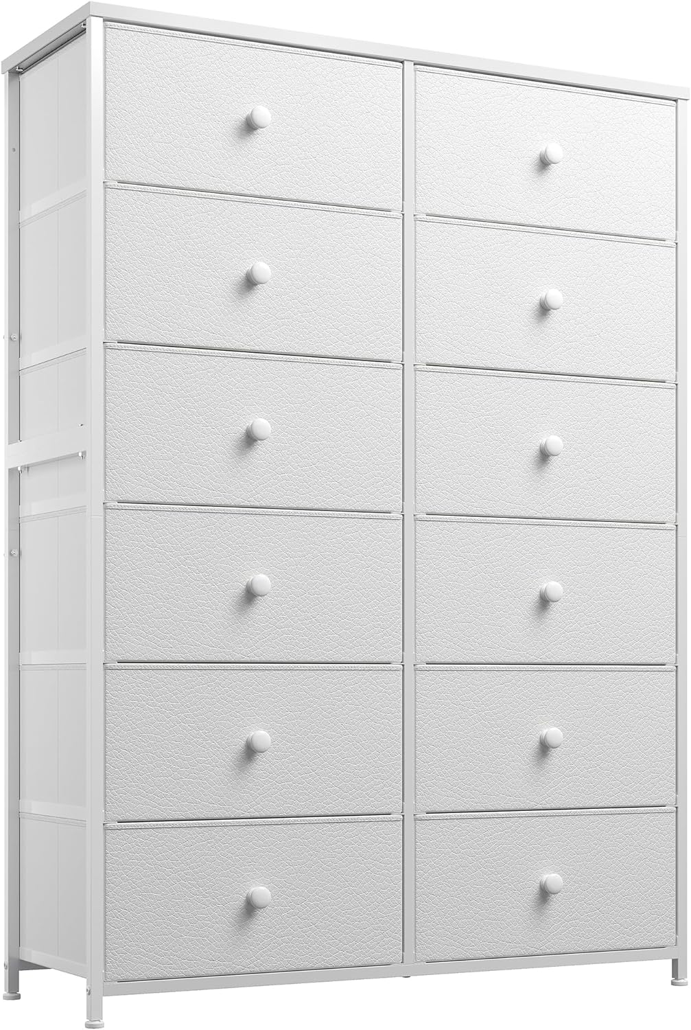 EnHomee White Dresser for Bedroom, Dressers & Chests of Drawers, Tall Dresser for Closet Dresser White, Tall Dressers for Bedroom with 12 Drawers, Fabric Dresser with Wood Top and Metal Frame