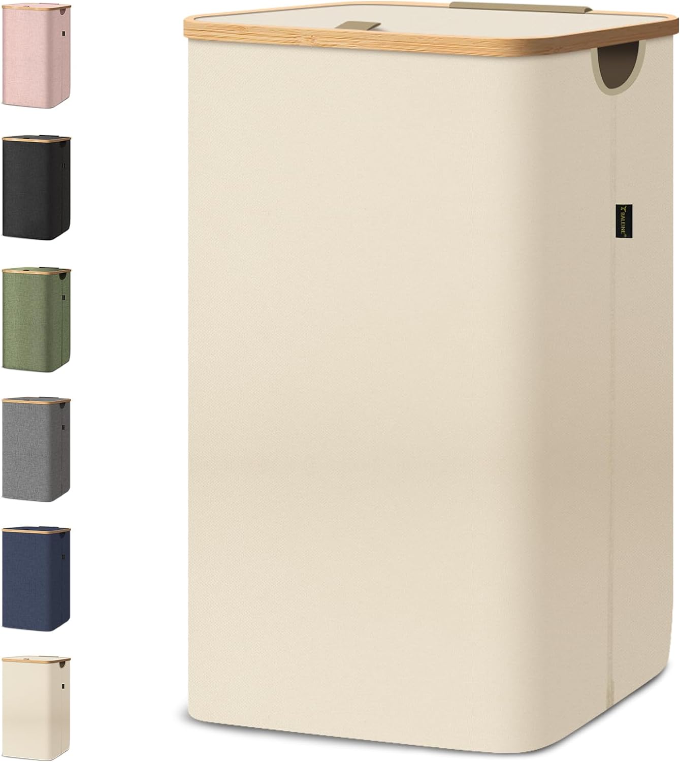 BALEINE Laundry Hamper with Lid, Tall Laundry Baskets with Bamboo Pull Handles, Large Laundry Bin with Internal Support (26 Gallon, Beige)