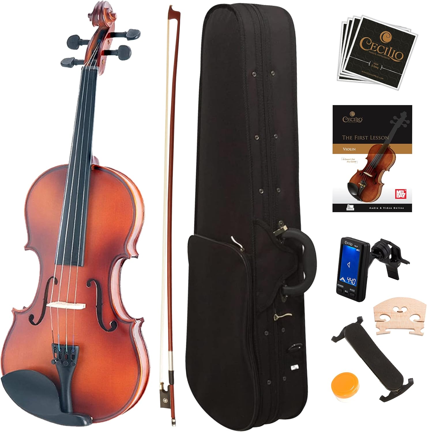 Mendini by Cecilio Violin 4/4 Full Set for Beginners - Fiddle MV 300 Satin Antique Finish