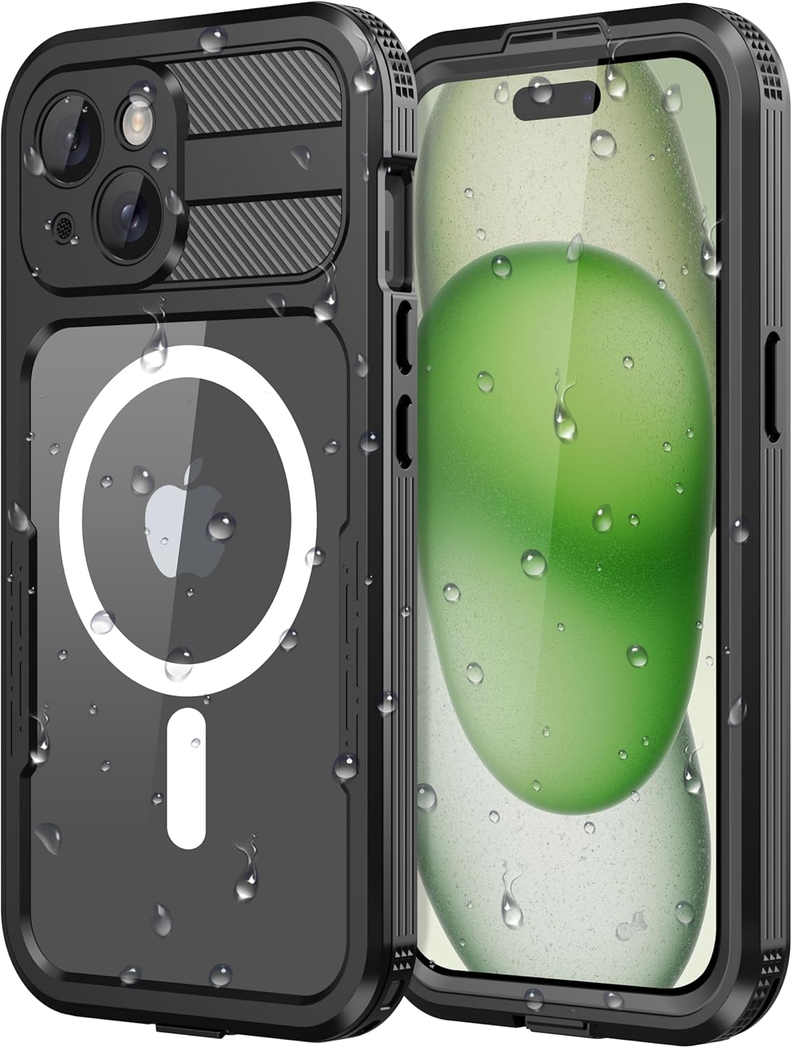 Diverbox for iPhone 15 Case 10 Feet [Waterproof] [Shockproof] [Military Dropproof][Dustproof] [Built-in Screen Protector] [Compatible with Magsafe] Heavy Duty Protection Phone Case (Black-Mars)