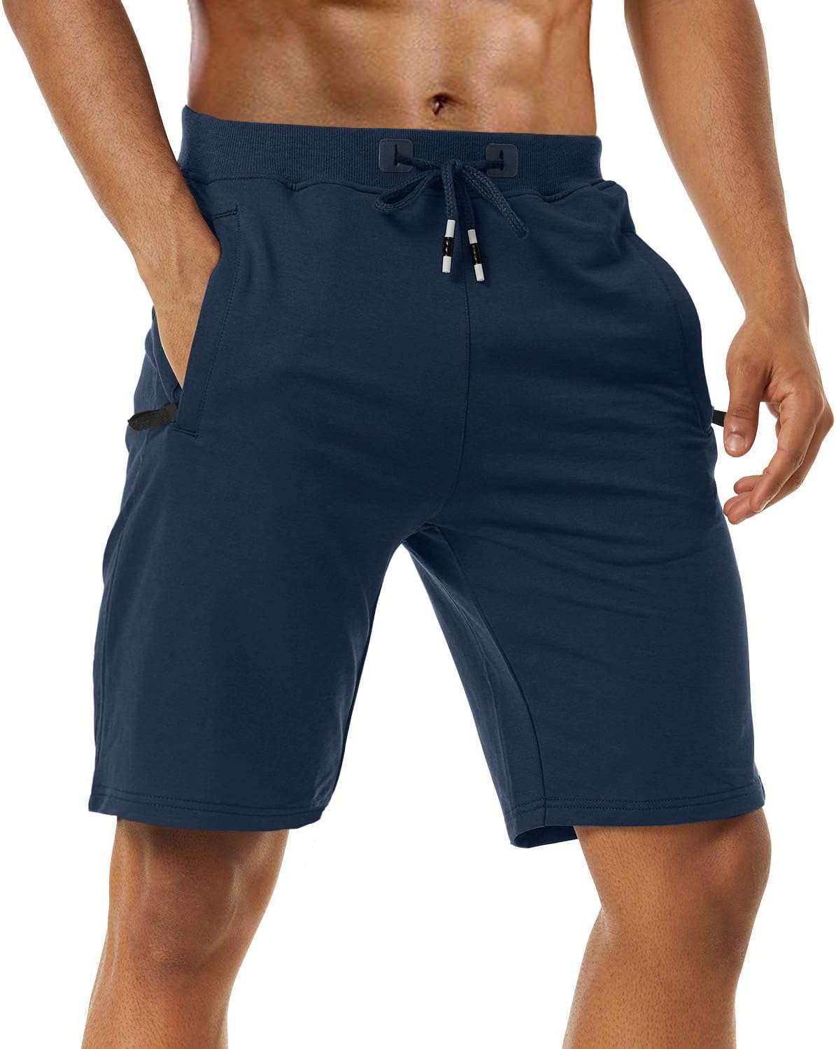 Boyzn Men' Athletic Shorts Comfortable Cotton Workout Shorts Elastic Waist Running Shorts with Zipper Pockets