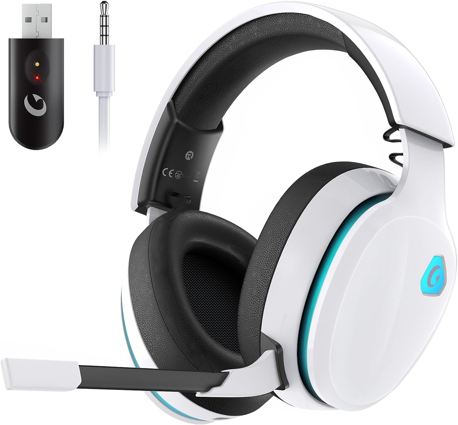 2.4GHz Wireless Gaming Headset for PC, PS4, PS5, Mac, Nintendo Switch, Bluetooth 5.2 Gaming Headphones with Noise Canceling Microphone, Stereo Sound, ONLY 3.5mm Wired Mode for Xbox Series-White