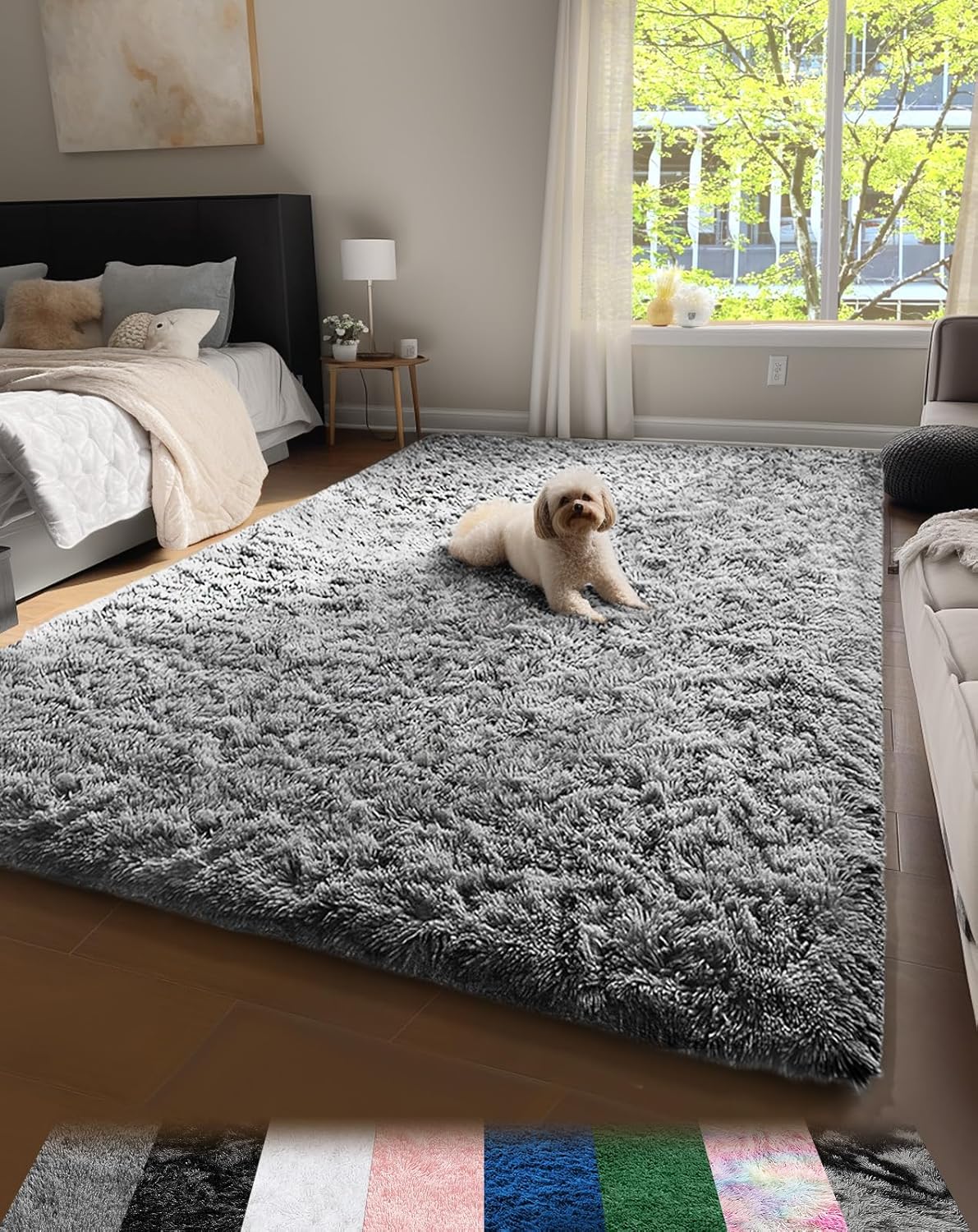 Ophanie Machine Washable Upgrade 4x6 Rugs for Bedroom, Grey, Fluffy Shaggy Soft Area Rug, Gray Non-Slip Indoor Floor Carpet for Living Room, Kids Baby Boys Teen Dorm Home Decor Aesthetic, Nursery, Rug