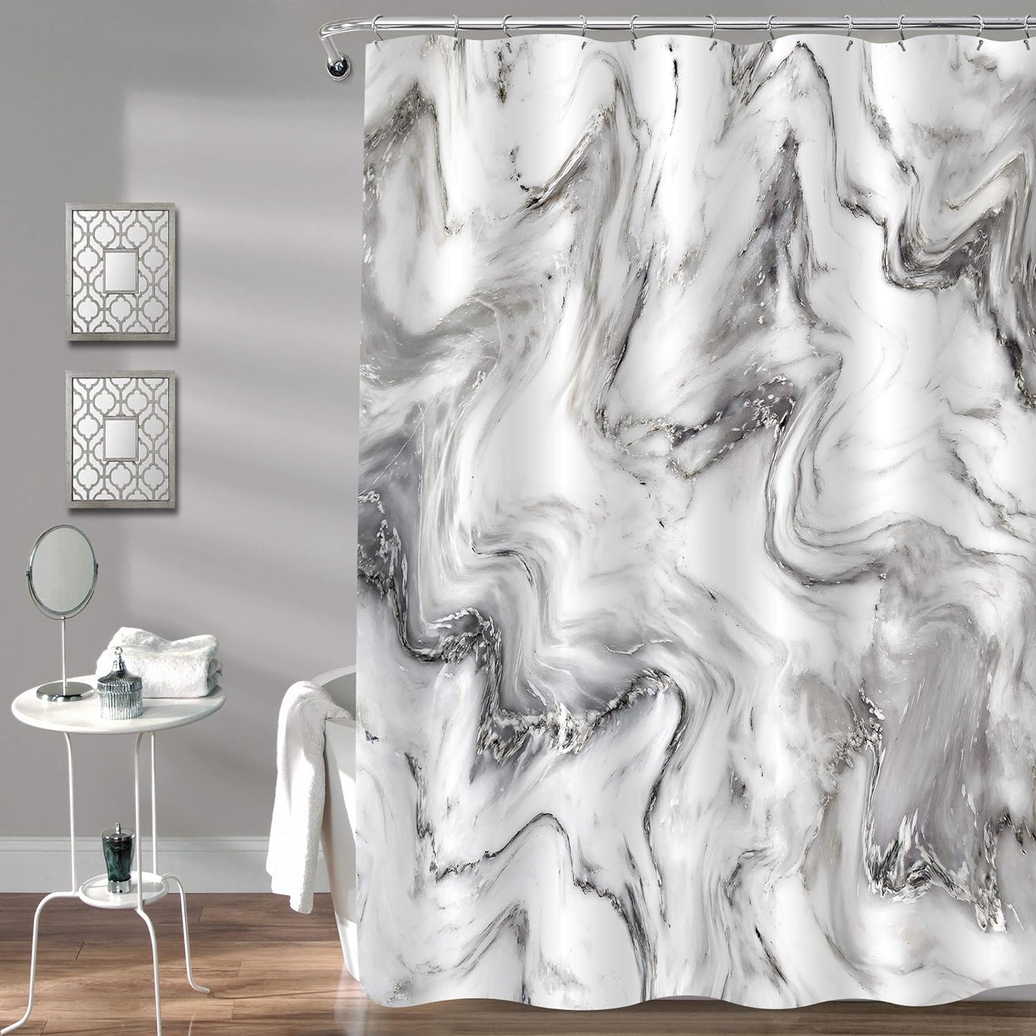 Gibelle Long Shower Curtain 72 x 78, Tall Abstract Grey Marble Shower Curtain, Modern Luxury Art Waterproof Fabric Shower Curtain for Bathroom Decor