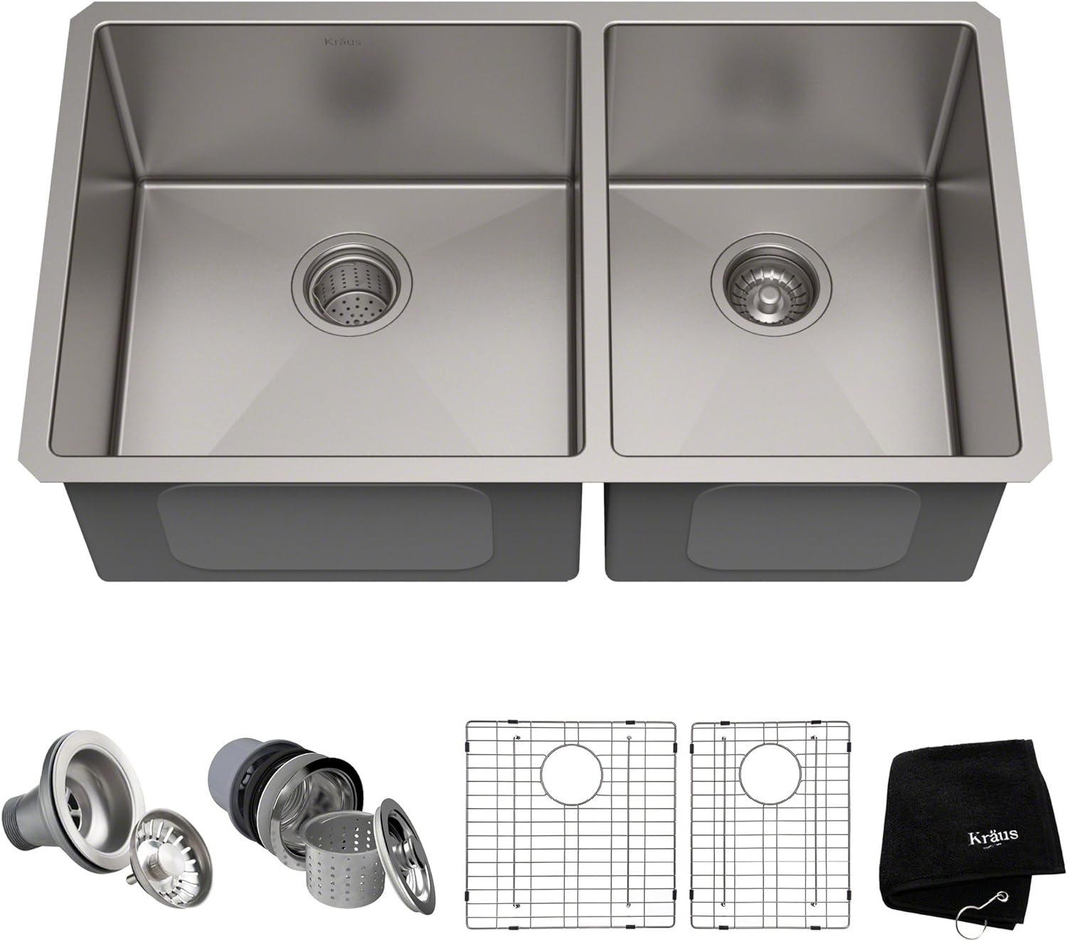 Kraus Standard PRO 33-Inch 16 Gauge Undermount 60/40 Double Bowl Stainless Steel Kitchen Sink, KHU103-33