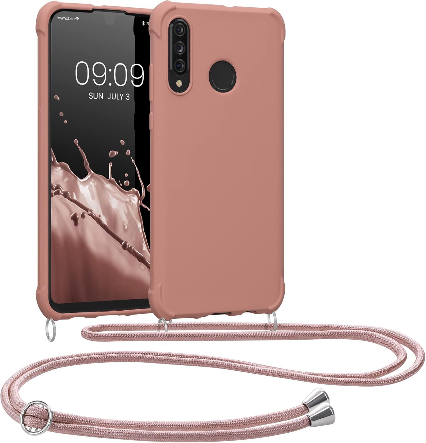 kwmobile Crossbody Case Compatible with Huawei P30 Lite Case - TPU Silicone Cover with Strap - Mother of Pearl