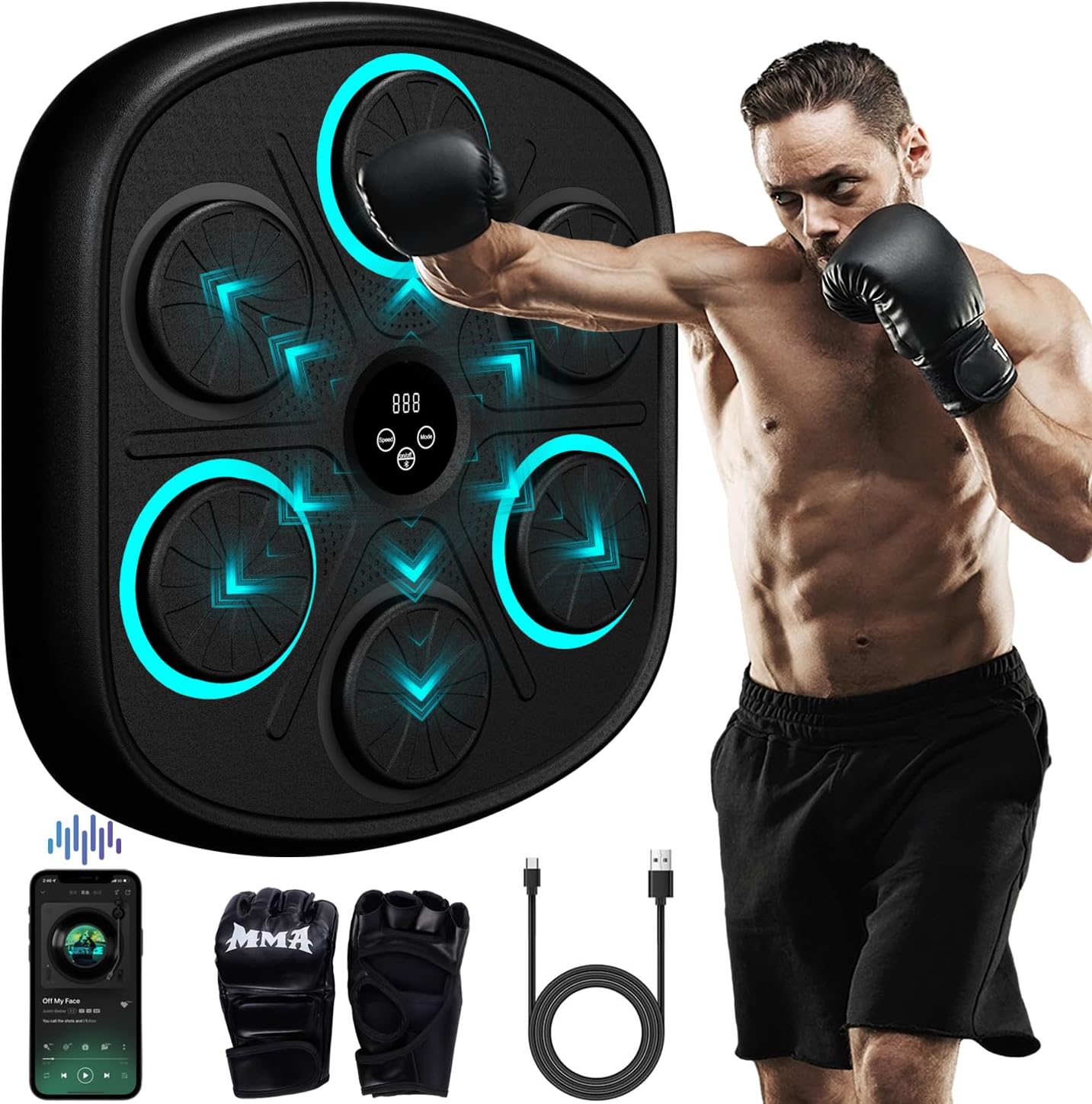 2024 Upgrade Intelligent Music Boxing Machine, Electronic Boxing Trainer with Gloves, Music Workout Machine with Smart Display Screen Punching Machine for Adults, Good Gift for Birthday.