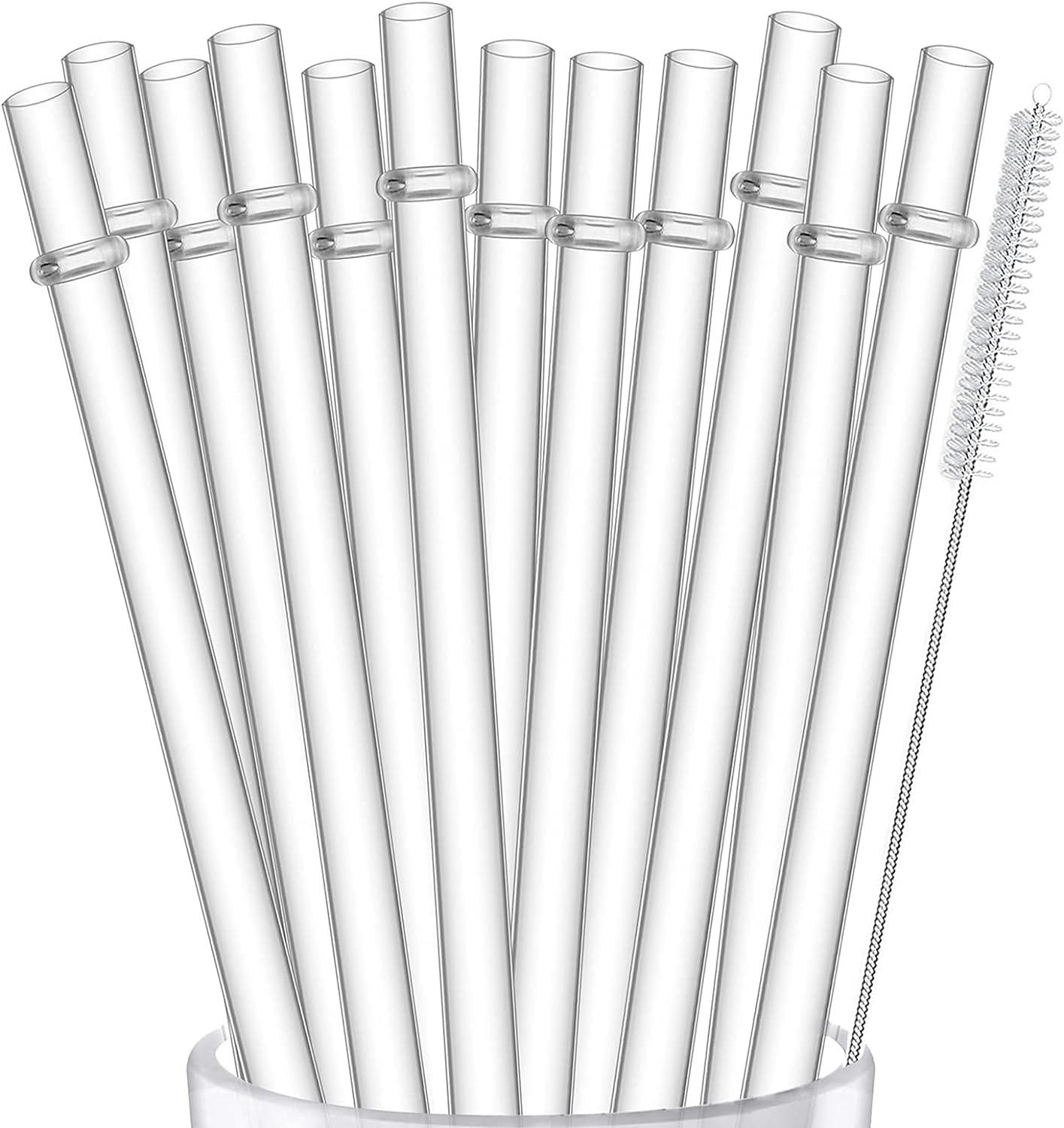 ALINK 12-Pack Reusable Hard Plastic Clear Straws, 10.5 in x 0.3 in Tumbler Straws for 16 OZ 20 OZ 30 OZ Stanley, YETI, Starbucks Tumblers with Cleaning Brush