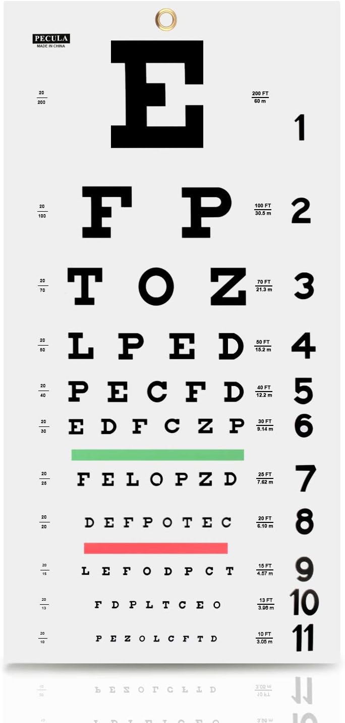 PECULA Eye Chart, Snellen Eye Chart, Wall Chart, Eye Charts for Eye Exams 20 feet 11 X 22 in.