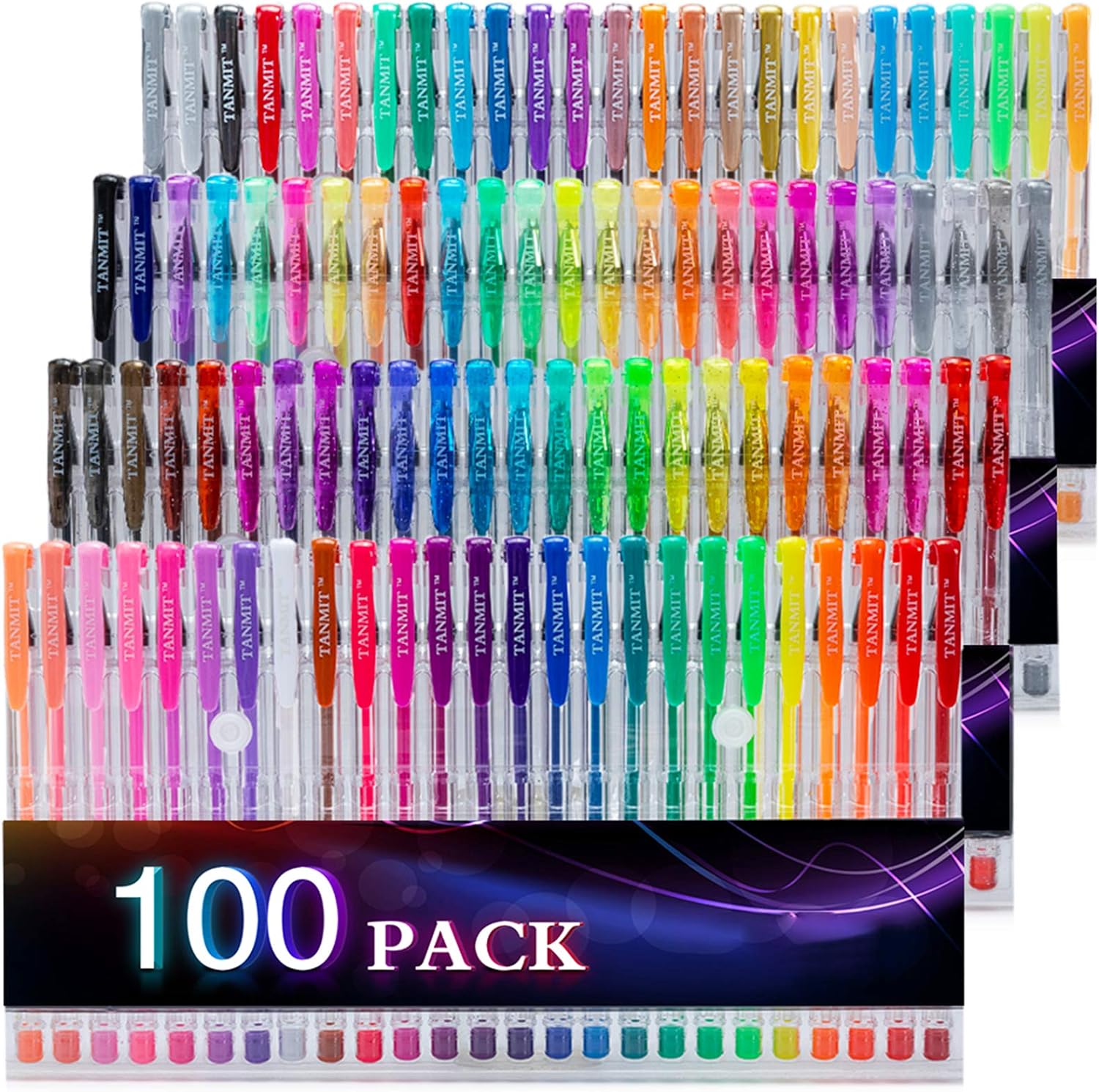 TANMIT 100 Coloring Gel Pens Set for Adults Coloring Books- Gel Colored Pen for Drawing, Writing & Unique Colors Including Glitter, Neon, Standard, Symhony, Milky & Metallic