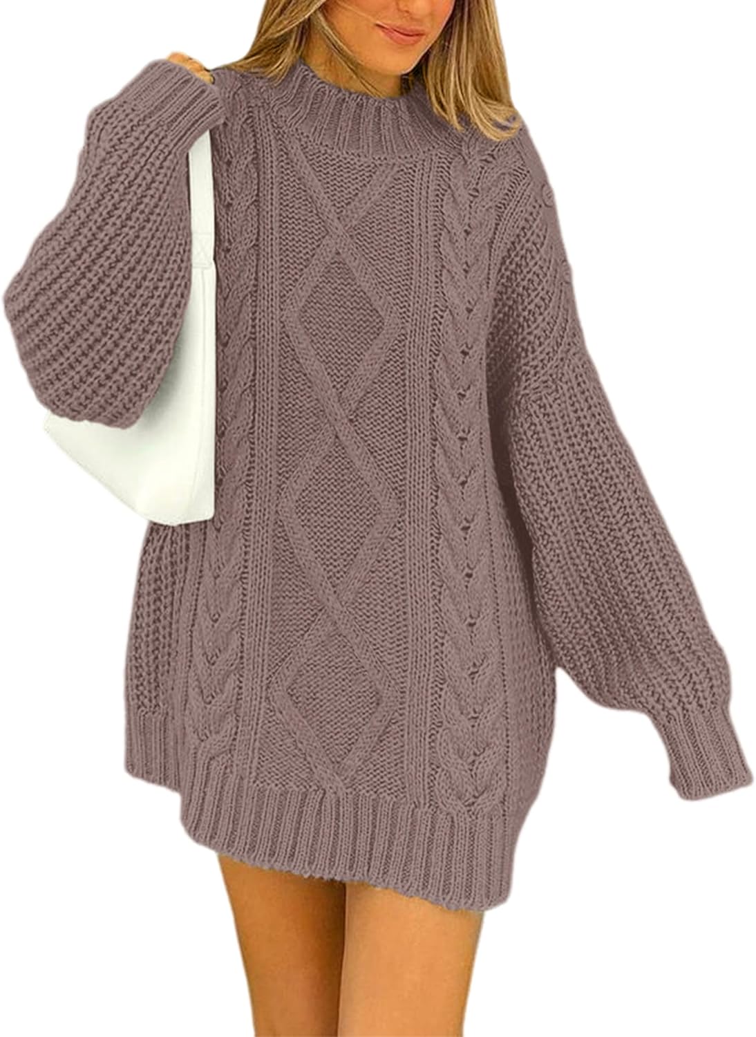 BTFBM Women Cable Knit Sweaters 2023 Fall Winter Crew Neck Button Shoulder Long Sleeve Chunky Long Sweater Pullover