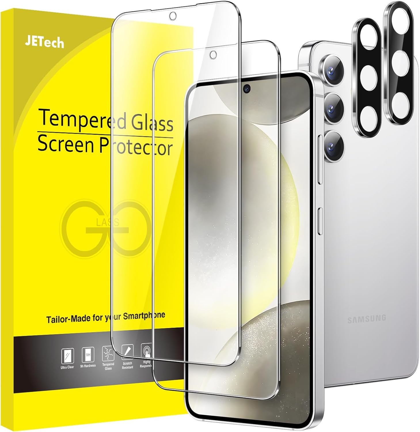 JETech Screen Protector for Samsung Galaxy S24 6.2-Inch with Camera Lens Protector, Tempered Glass Film, Fingerprint ID Compatible, HD Clear, 2-Pack Each