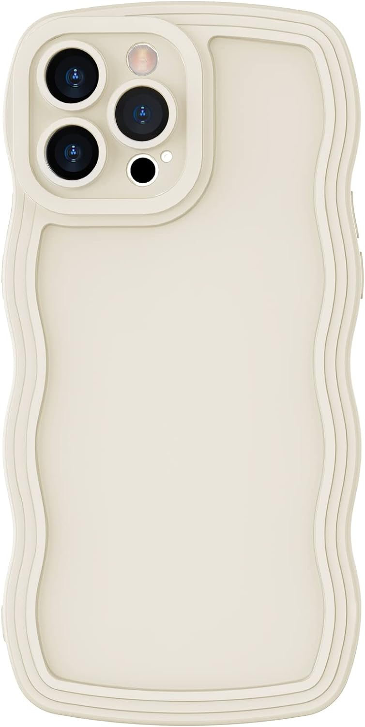 Anuck Case for iPhone 13 Pro Case Wave, Curly Frame Design for Women Girls, Cute Wavy Solid Color Aesthetic Phone Case Soft Flexible TPU Shockproof Full-Body Protective Case Cover 6.1 inch - White