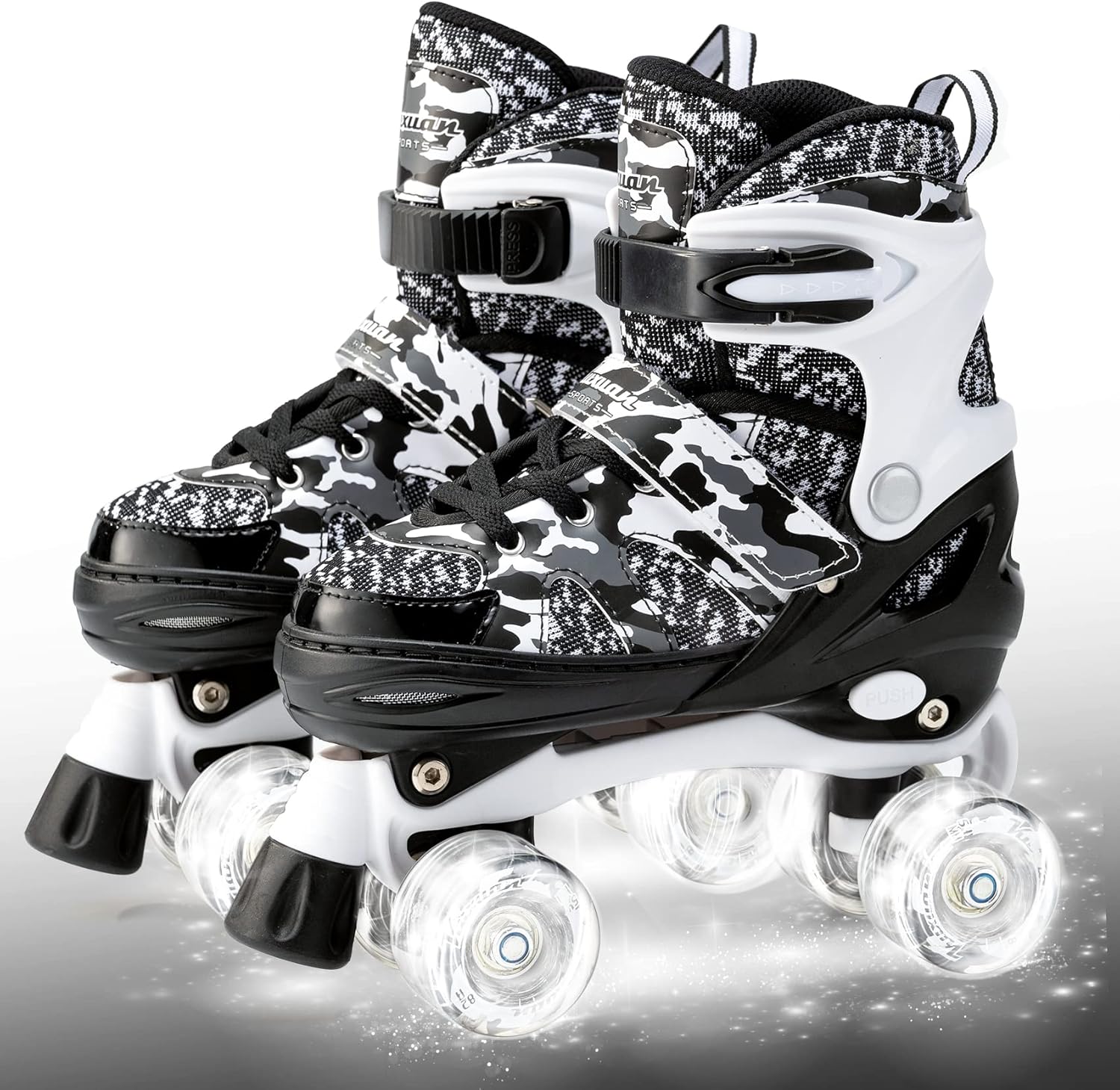 Kuxuan Skates Boys and Girls Camo Adjustable Roller Skates with Light up Wheels, Fun Illuminating Rollerskate for Kids Girls Youth