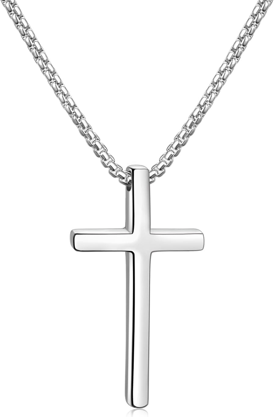 Fiusem Cross Necklace for Men, Silver/Gold/Black Mens Cross Necklaces with 2.5mm Cross Chain and Stainless Steel Cross Pendant, Box Chain 16-24 Inch