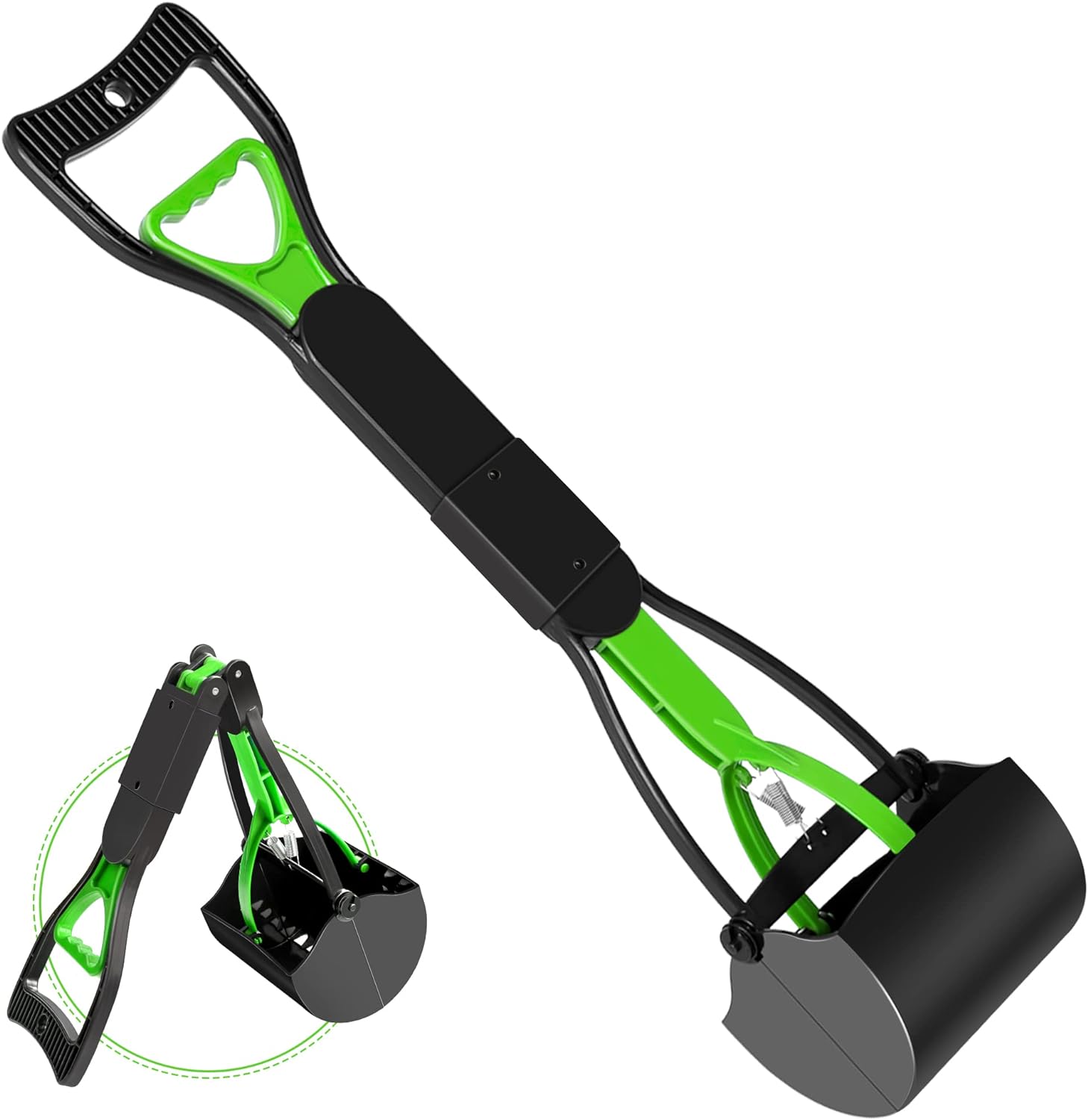 UPSKY Pooper Scooper for Large Small Dogs, Folding Dog Poop Scooper for Yard, Long Handle Pet Waste Scooper with Durable Spring, Pet Jaw Shovel for Grass and Gravel Pick UpGreen