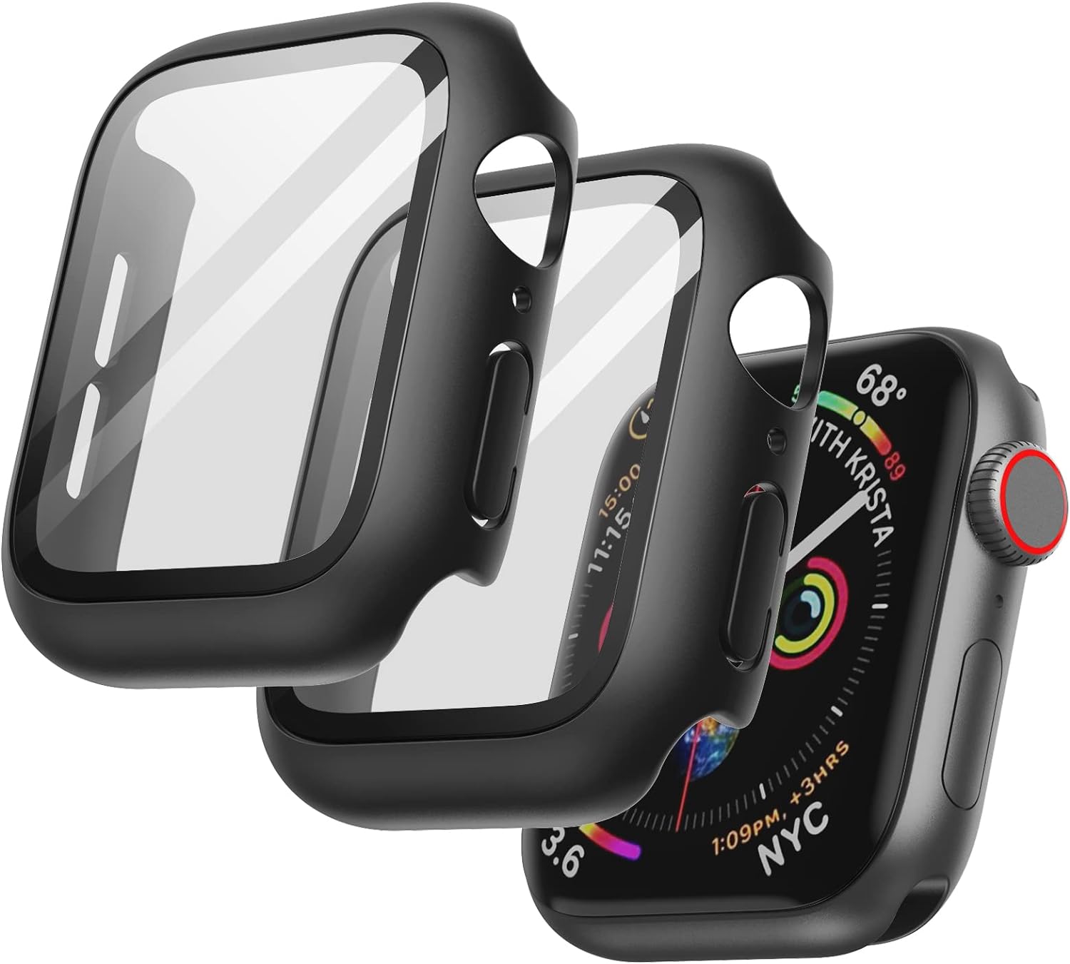 JETech Case with Screen Protector for Apple Watch SE (2022/2020) /Series 6 5 4 44mm, Overall Protective Cover, Built-in Tempered Glass Film High Sensitivity, 2 Pack (Black)