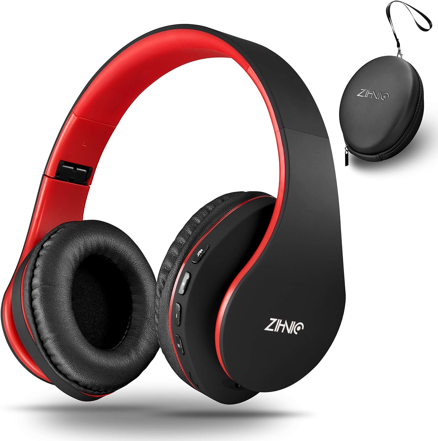 ZIHNIC Bluetooth Headphones Over-Ear, Foldable Wireless and Wired Stereo Headset Micro SD/TF, FM for Cell Phone,PC,Soft Earmuffs &amp;Light Weight for Prolonged Wearing (Black/red)