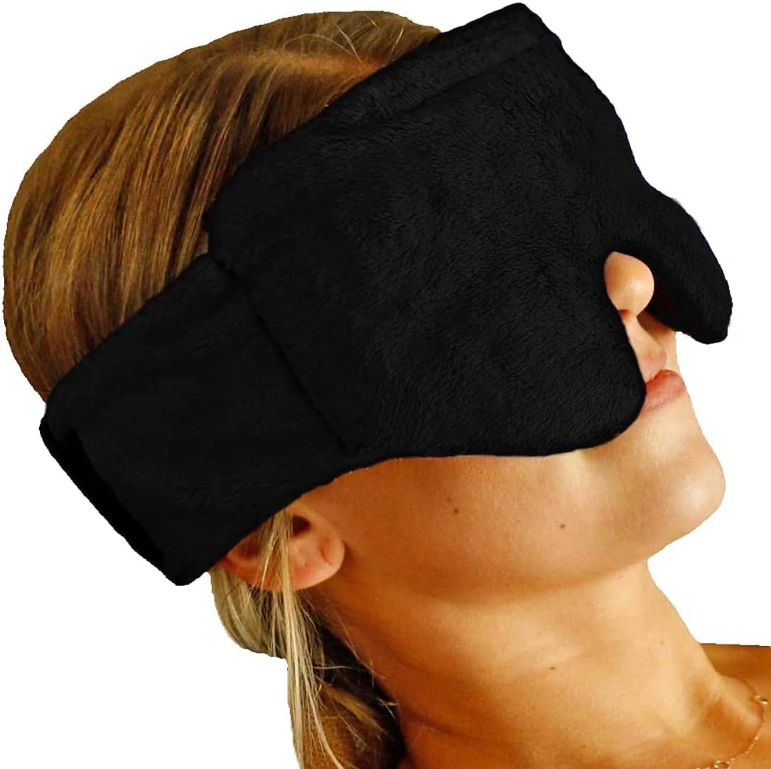 Microwavable Heated/Iced Eyes Sleep Mask. Perfect for Migraines, Headache, Stress, Dry Eyes, Sinus Pressure Relief and Relaxation- Black