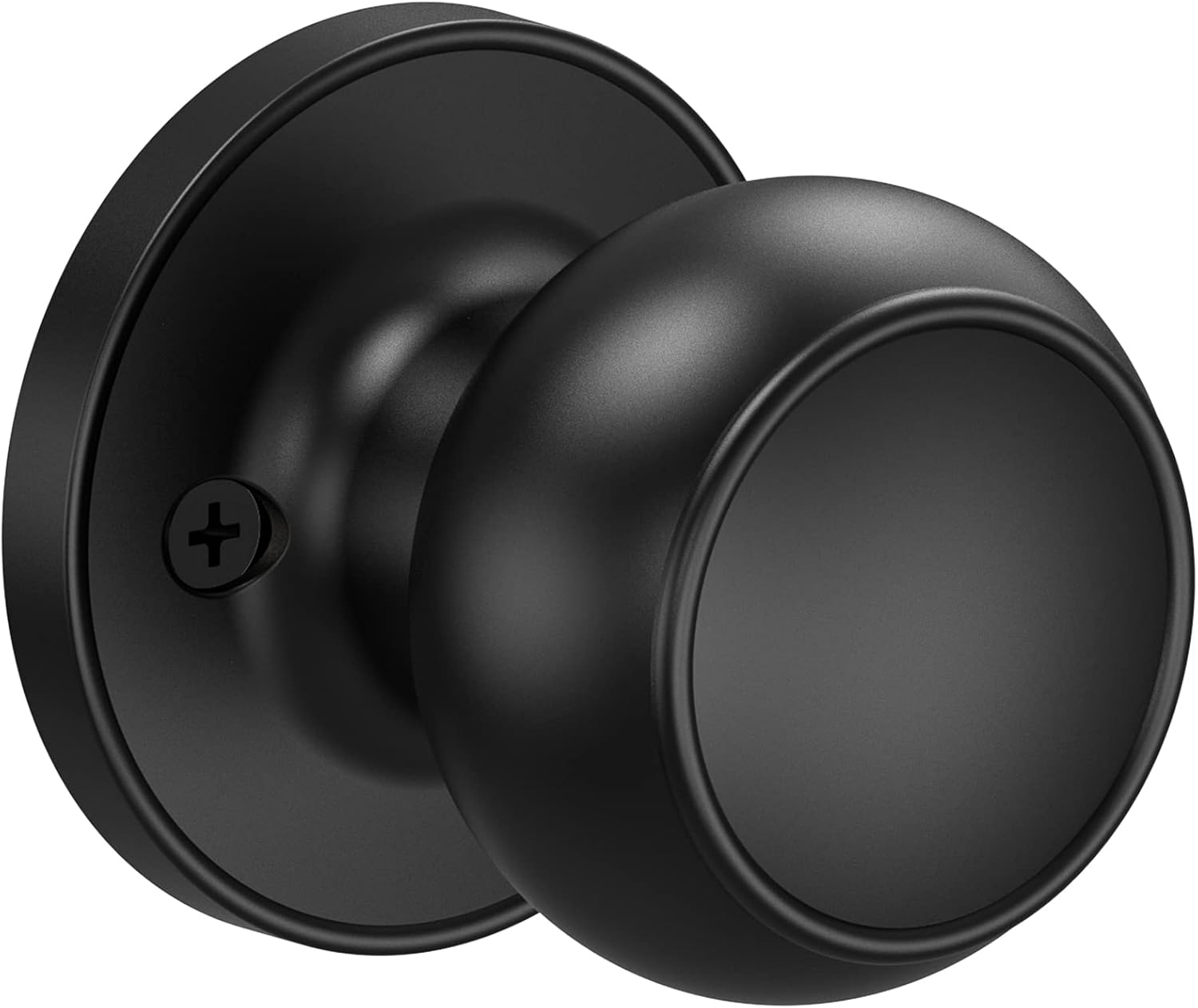 TICONN Round Door Knobs, Ball Door Knob with Dead Bolt, Door Handle Lock for Indoor Doors (1-Pack, Dummy - Front Mount, Matte Black)