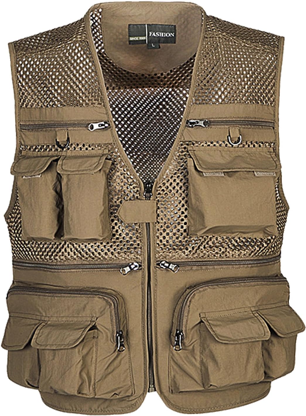 Flygo Mens Mesh Quick Dry Outdoor Work Fishing Travel Photo Vest with Multi Pockets