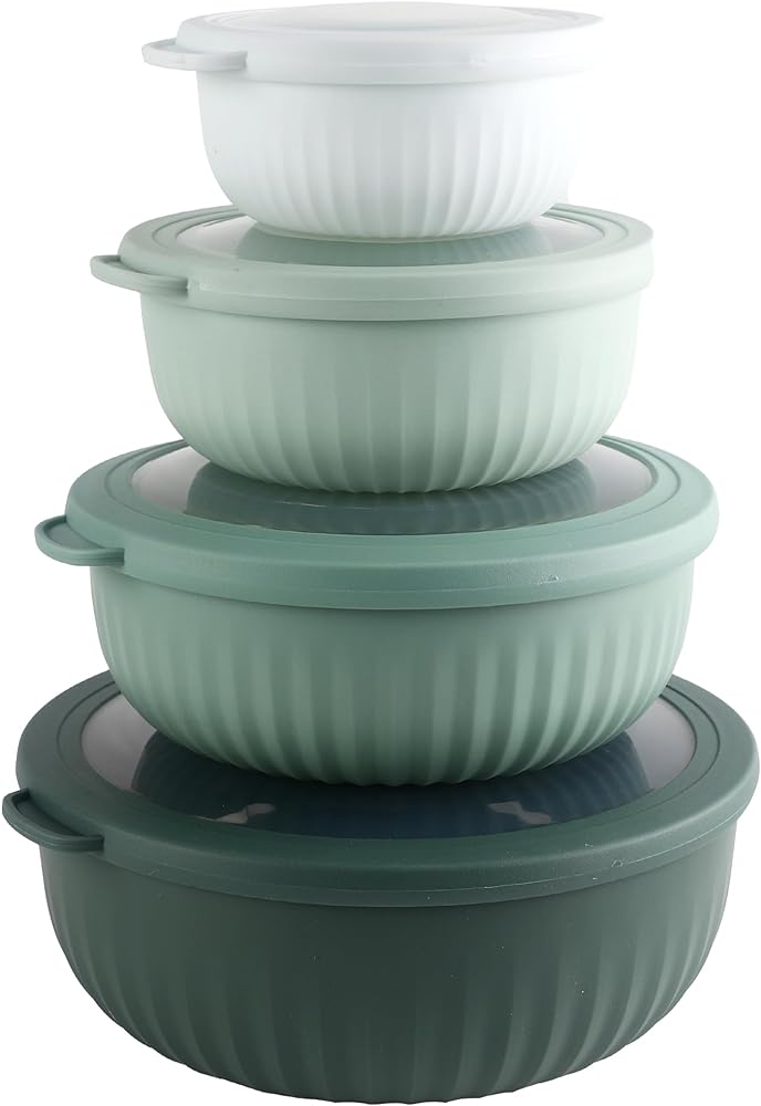 COOK WITH COLOR Prep Bowls - Wide Mixing Bowls Nesting Plastic Meal Prep Bowl Set with Lids - Small Bowls Food Containers in Multiple Sizes (Sage)