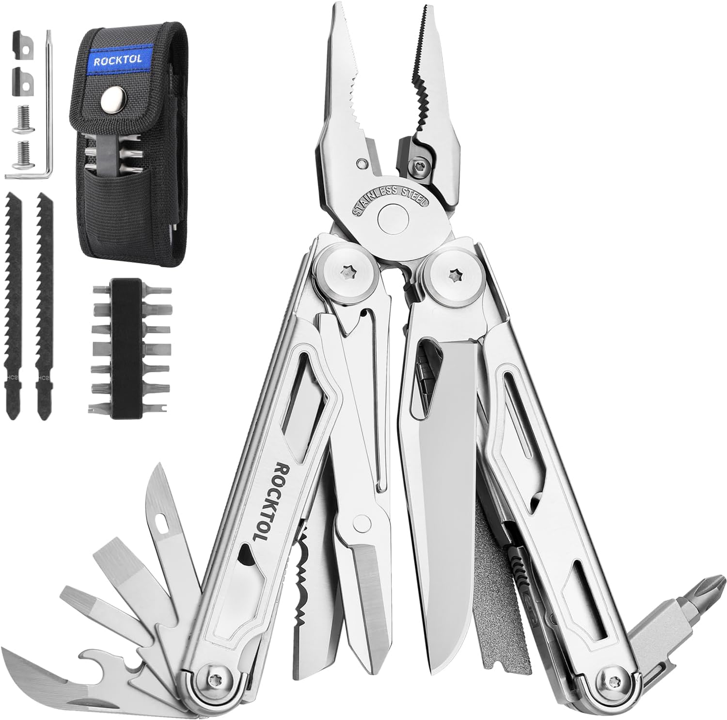 Multitool, 29-in-1 Multitool Pliers with Replaceable Wire Cutters and Saw, Heavy-duty Stainless Steel Multitool Set and Nylon Sheath for Camping Survival Gifts for Man