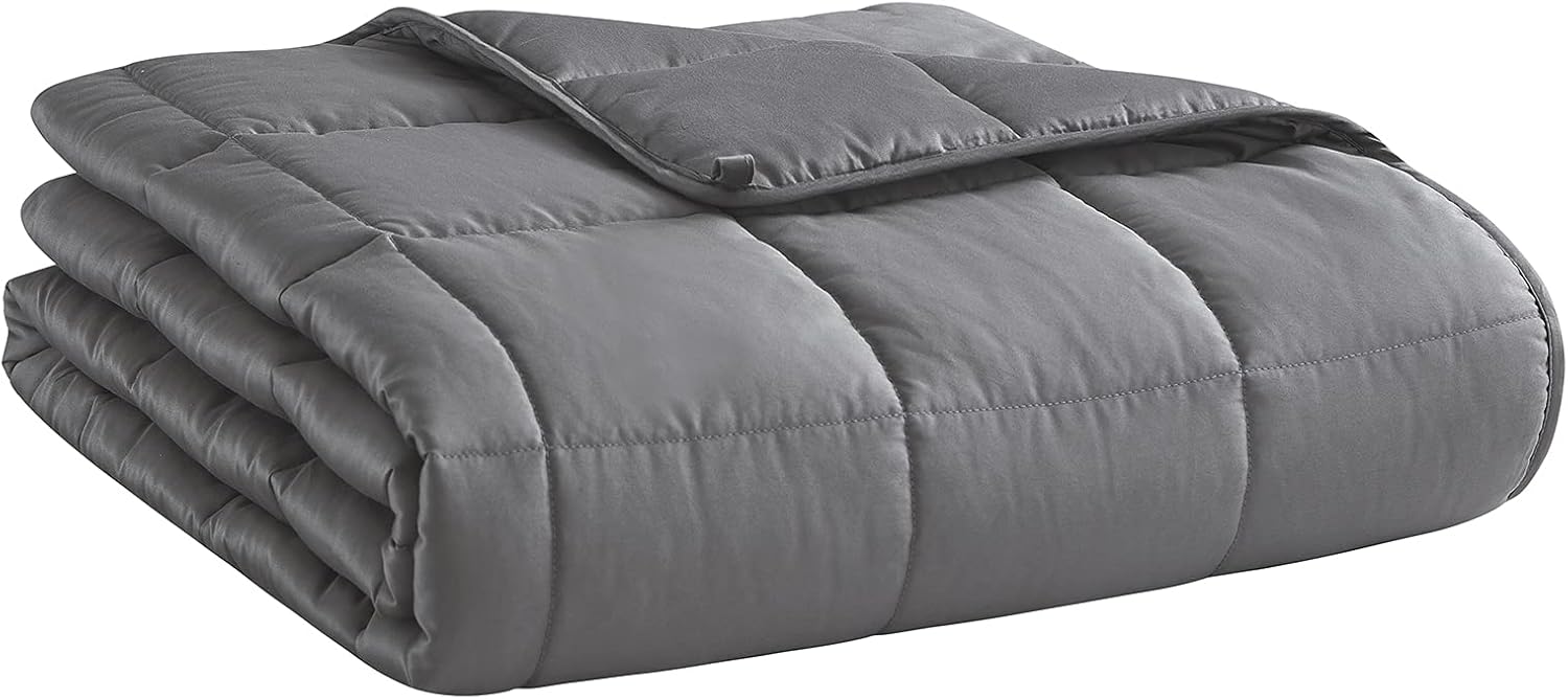 Weighted Blanket (Dark Grey,48x72-15lbs) Cooling Breathable Heavy Blanket Microfiber Material with Glass Beads Big Blanket for Adult All-Season Summer Fall Winter Soft Thick Comfort Blanket