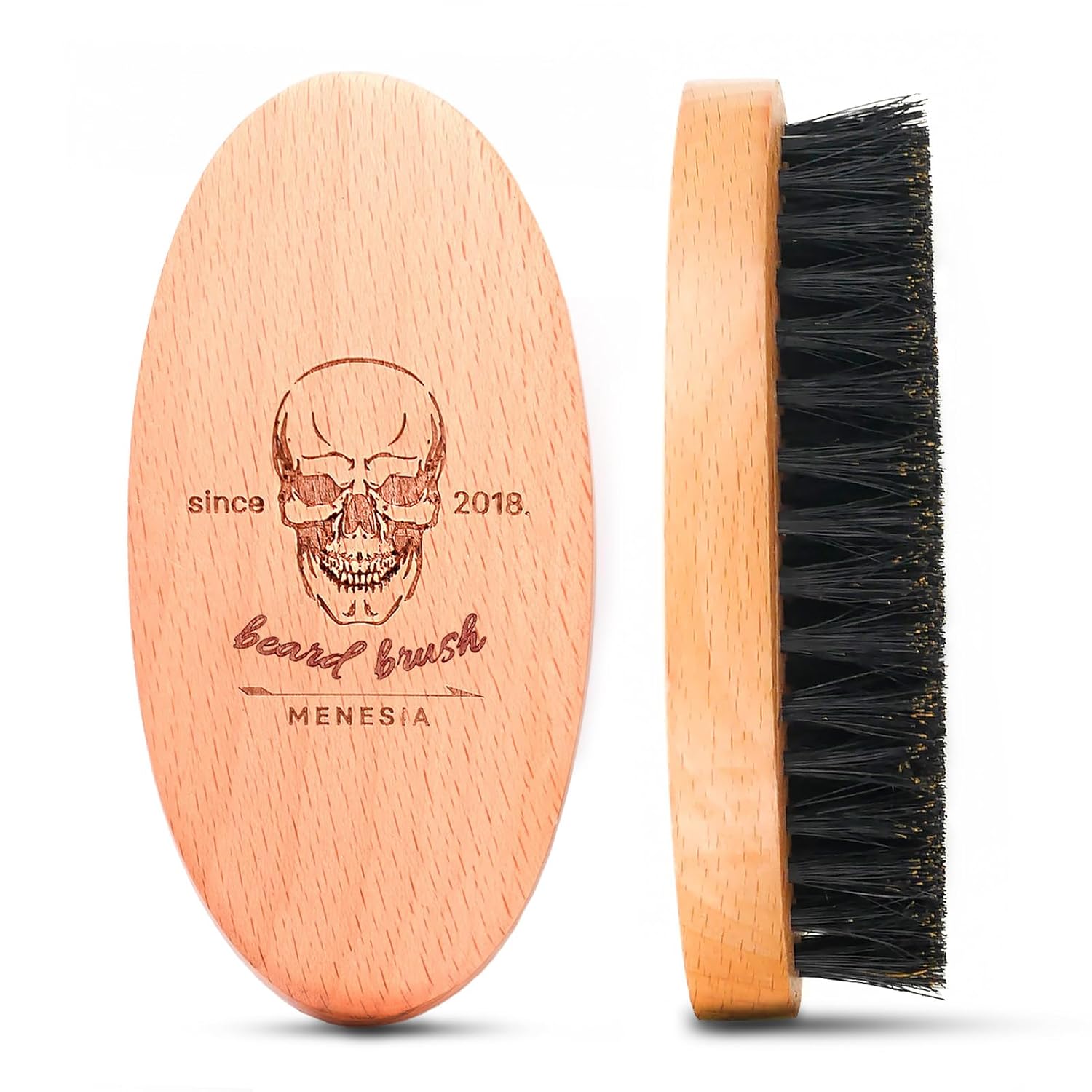 Boar Bristle Hair Beard Brush for Men, Small Soft Beard Brush, Pocket Travel Men' Wooden Mustache Brush (Skull)